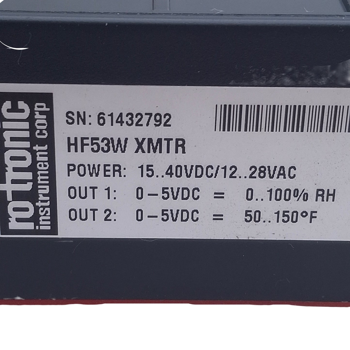 Used Rotronic HF53W XMTR Humidity/Temperature Transmitter 18-40VDC/12-28VDC, 100mA