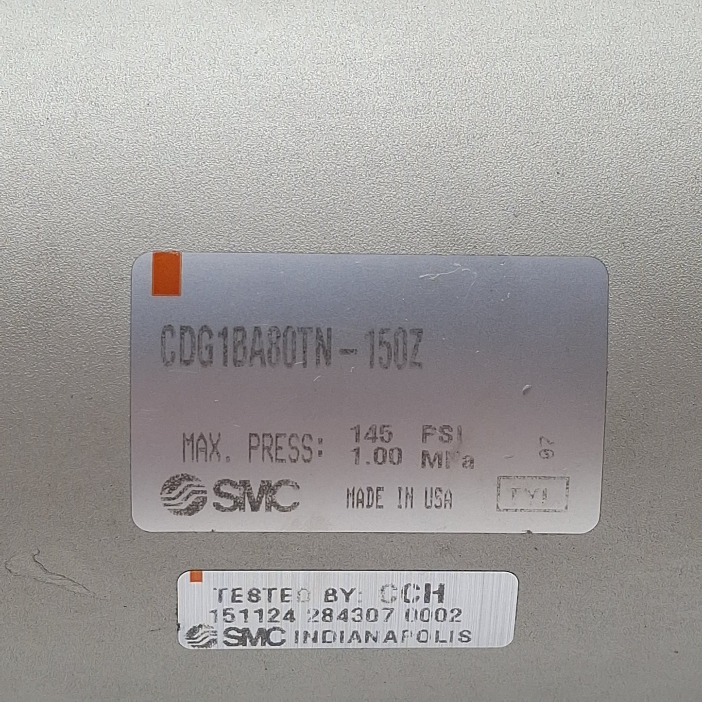 Used SMC CDG1BA80TN-150Z Pneumatic Cylinder ø80mm Bore, 150mm Stroke, 3/8in NPT, 1MPa