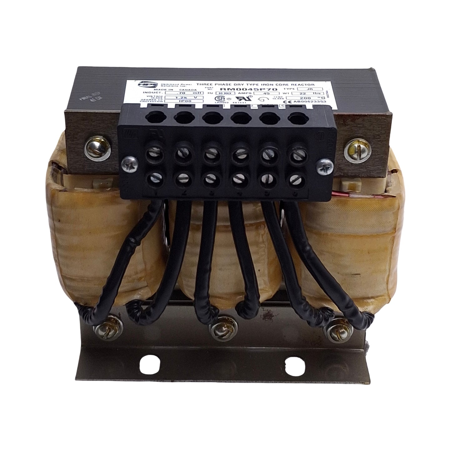 Used Hammond Power RM0045P70 Iron Core Transformer 480V 3-Ph, 45A, 1.2kV, 30HP
