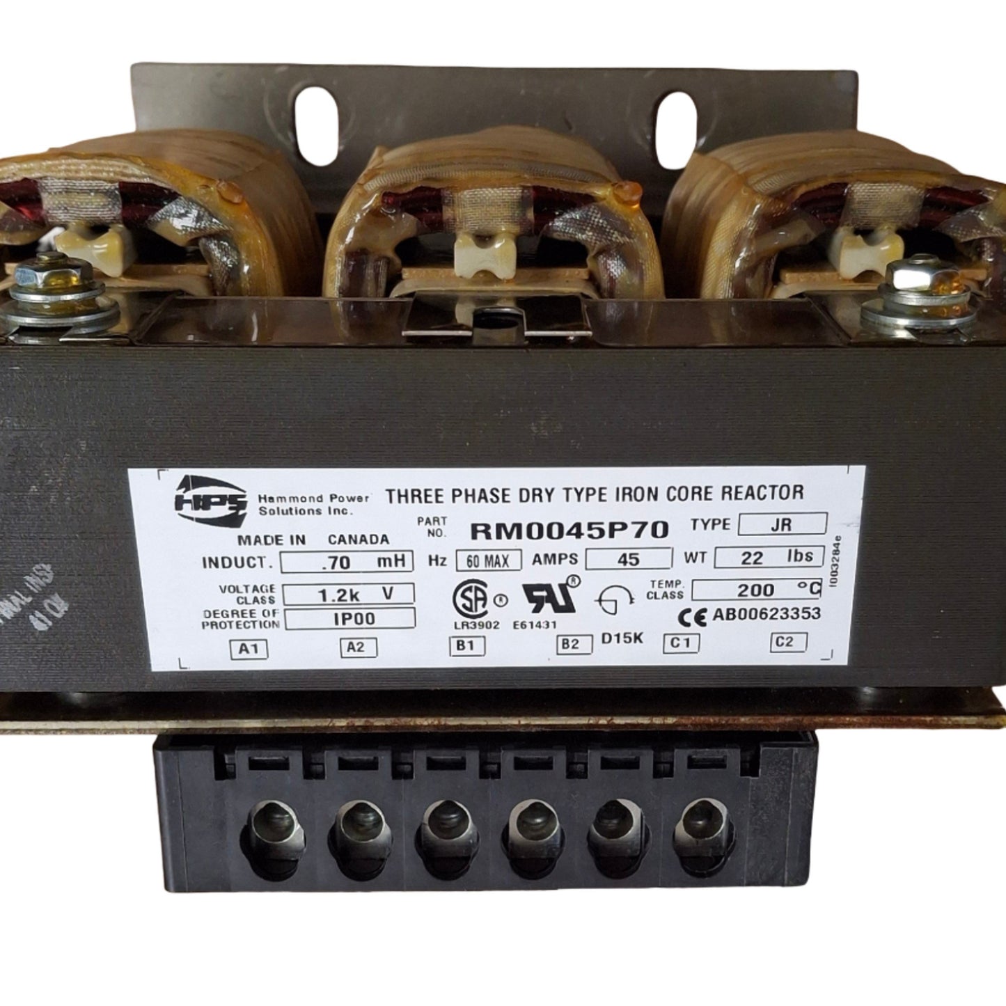 Used Hammond Power RM0045P70 Iron Core Transformer 480V 3-Ph, 45A, 1.2kV, 30HP