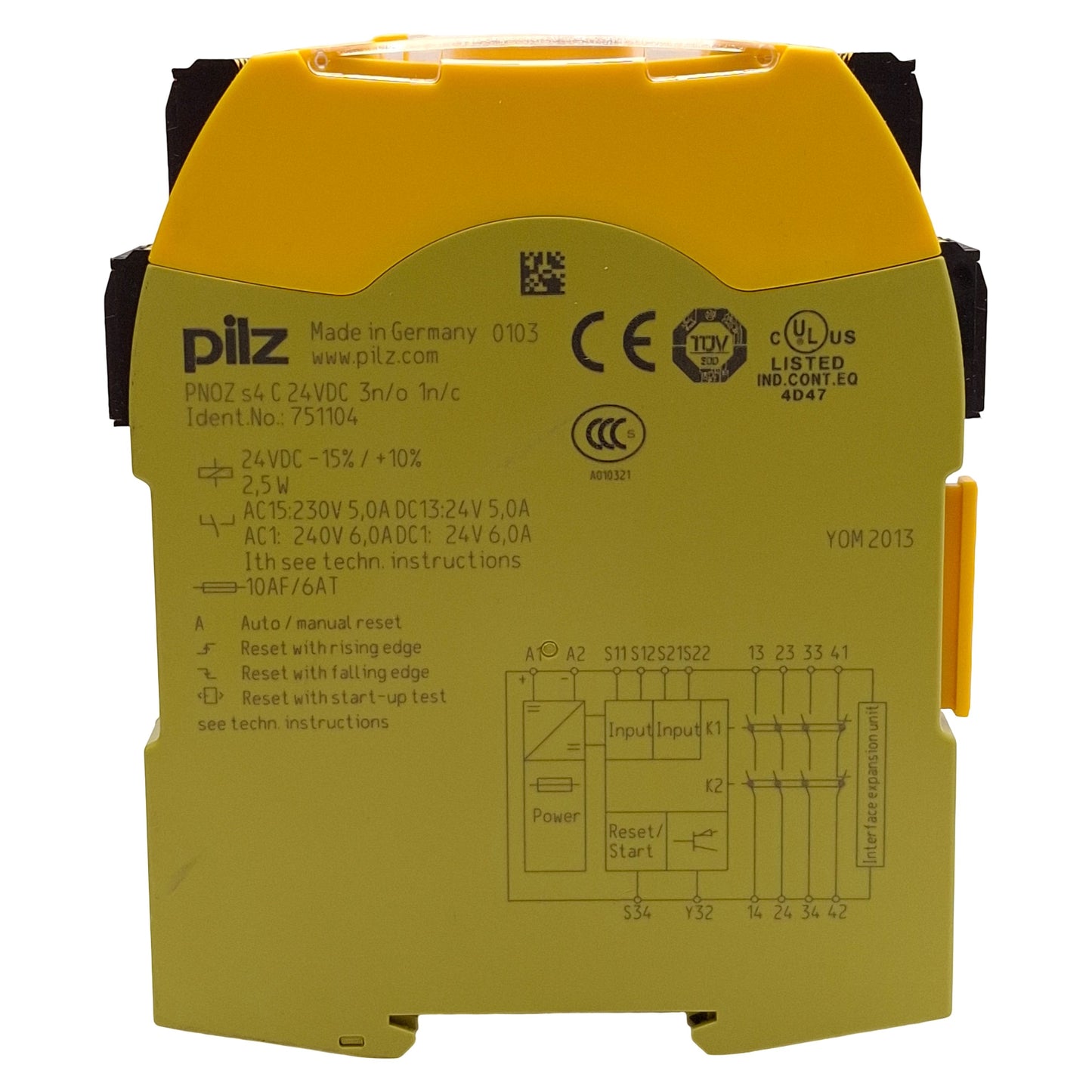 Used Pilz 751104 PNOZ s4 C 24VDC 3n/o 1n/c Safety Relay, 3NO+1NC, 24VDC, DIN Rail