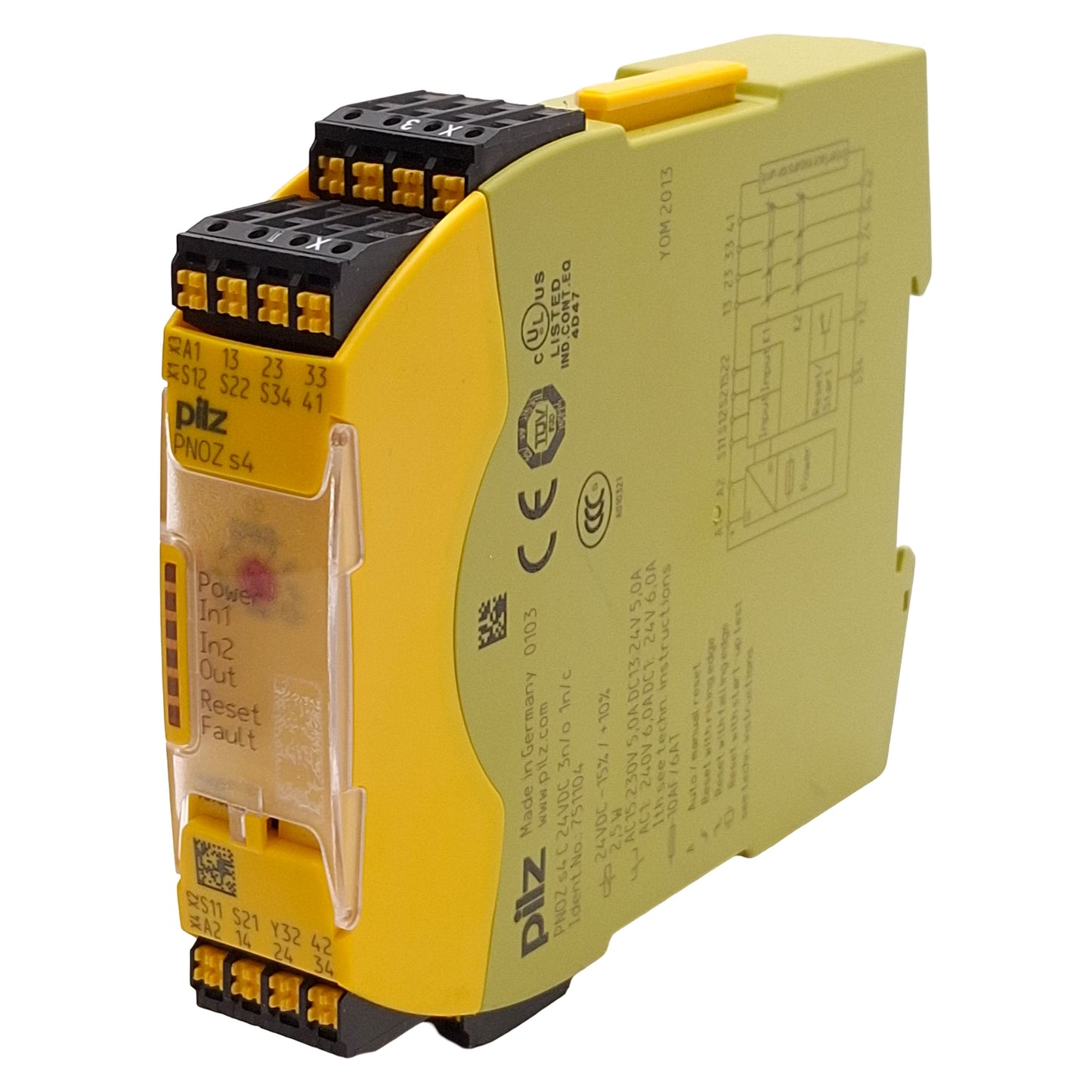 Used Pilz 751104 PNOZ s4 C 24VDC 3n/o 1n/c Safety Relay, 3NO+1NC, 24VDC, DIN Rail