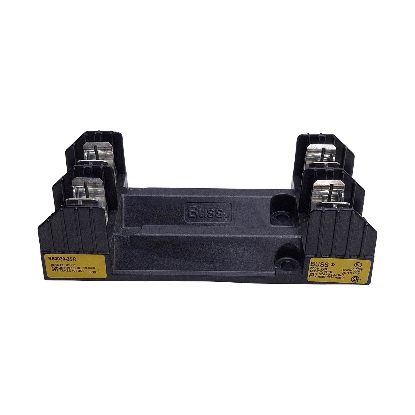 Used Bussmann R60030-2SR Fuse Holder Block, 2-Poles, Class R Fuse, 600VAC 30Amps