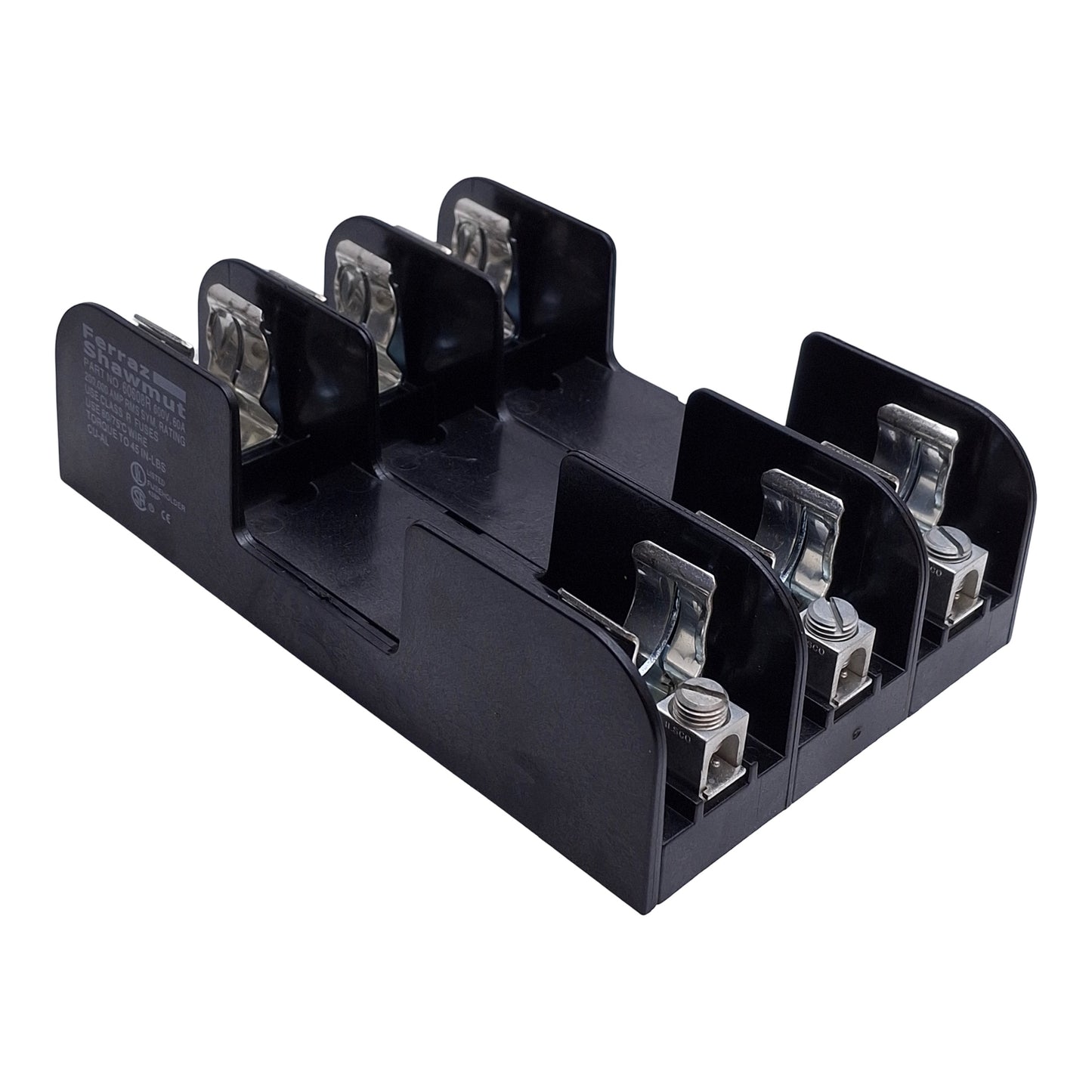 Used Ferraz Shawmut Mersen 60608R Fuse Holder Block, 3-Pole, Class RK1/5 Fuse, 60A