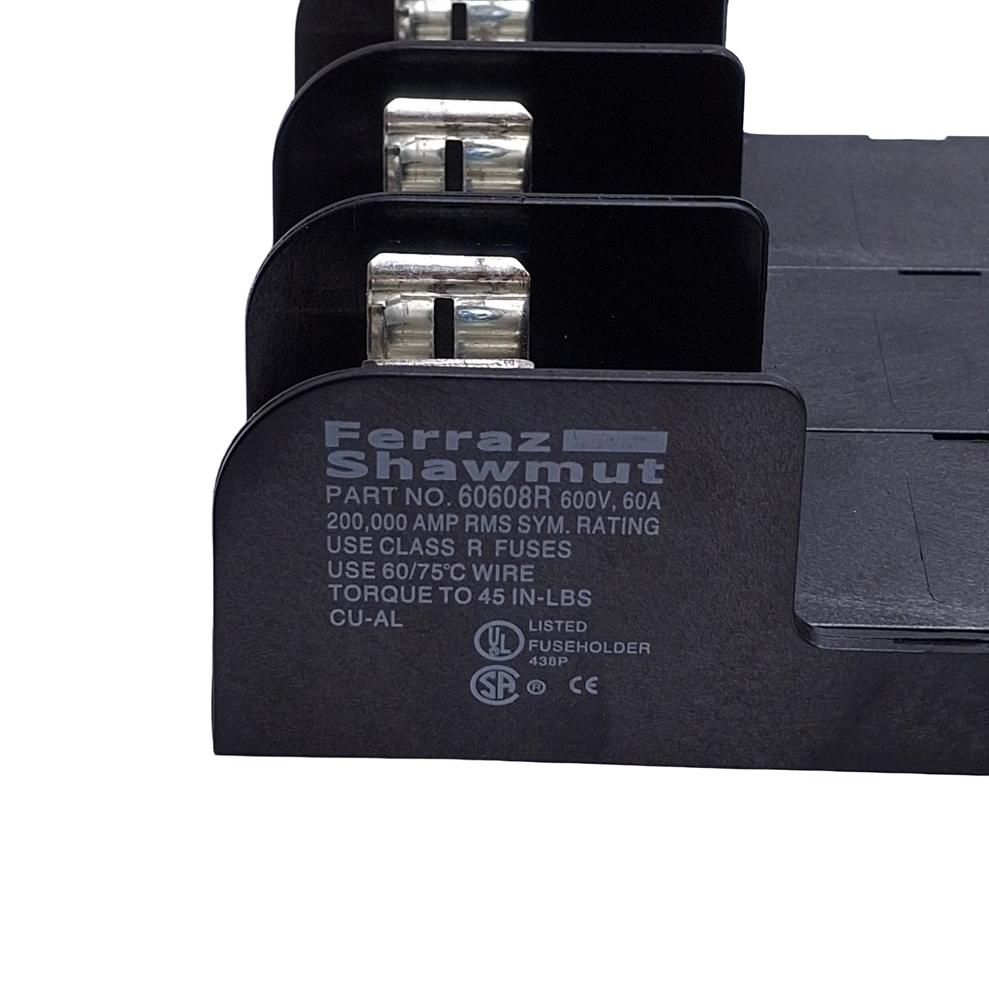 Used Ferraz Shawmut Mersen 60608R Fuse Holder Block, 3-Pole, Class RK1/5 Fuse, 60A
