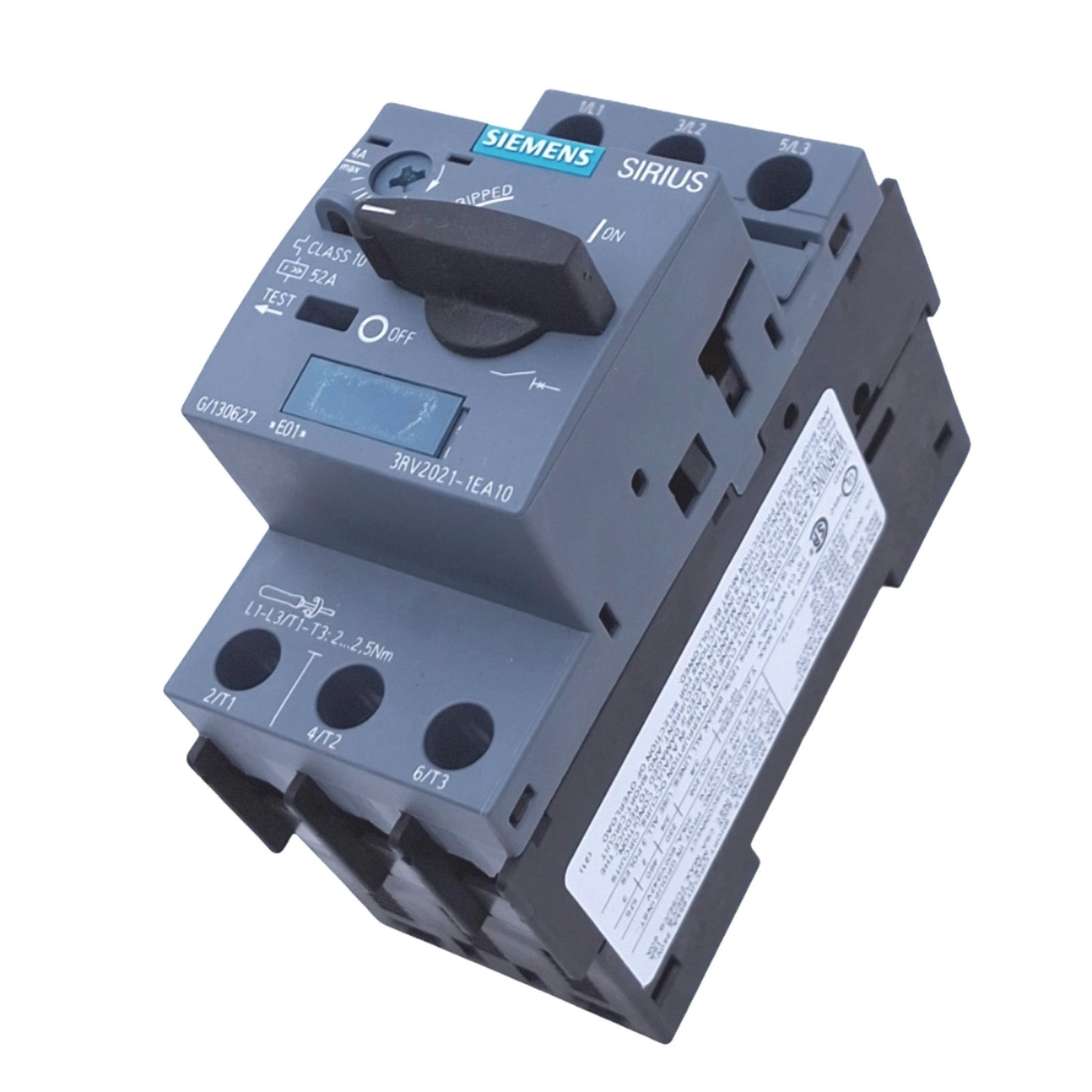 Used Siemens 3RV2021-1EA10 SIRIUS Motor Circuit Breaker, 3-Pole 2.8-4A, 690VAC Max