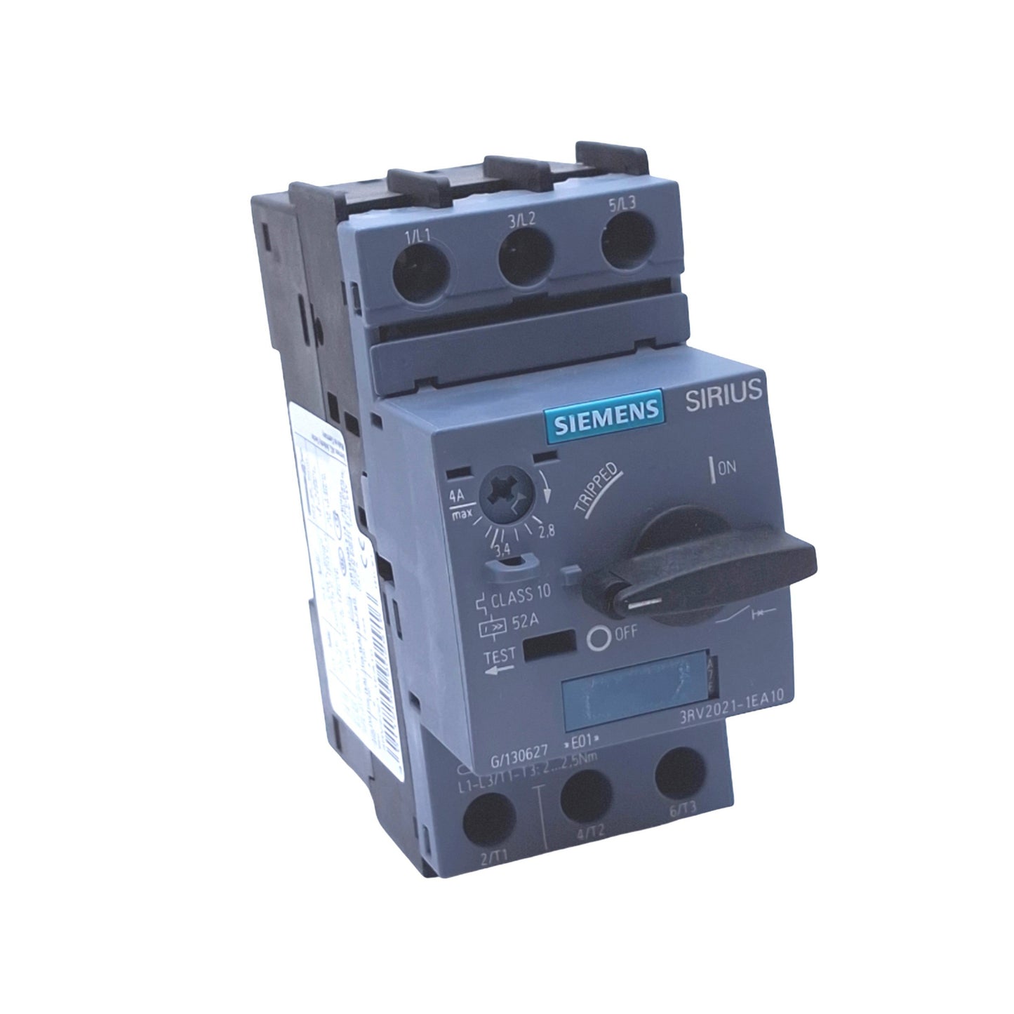 Used Siemens 3RV2021-1EA10 SIRIUS Motor Circuit Breaker, 3-Pole 2.8-4A, 690VAC Max