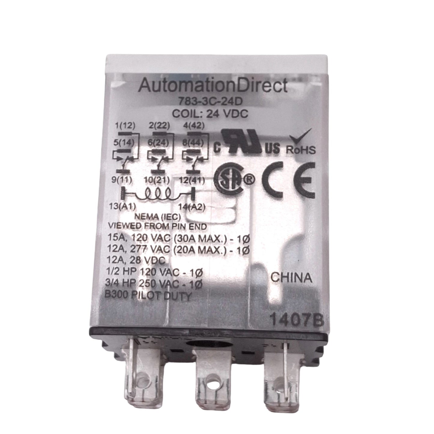 New Automation Direct 783-3C-24D Plug-In Relay, 3PDT 11-Pin, 15A Max, 24VDC Coil