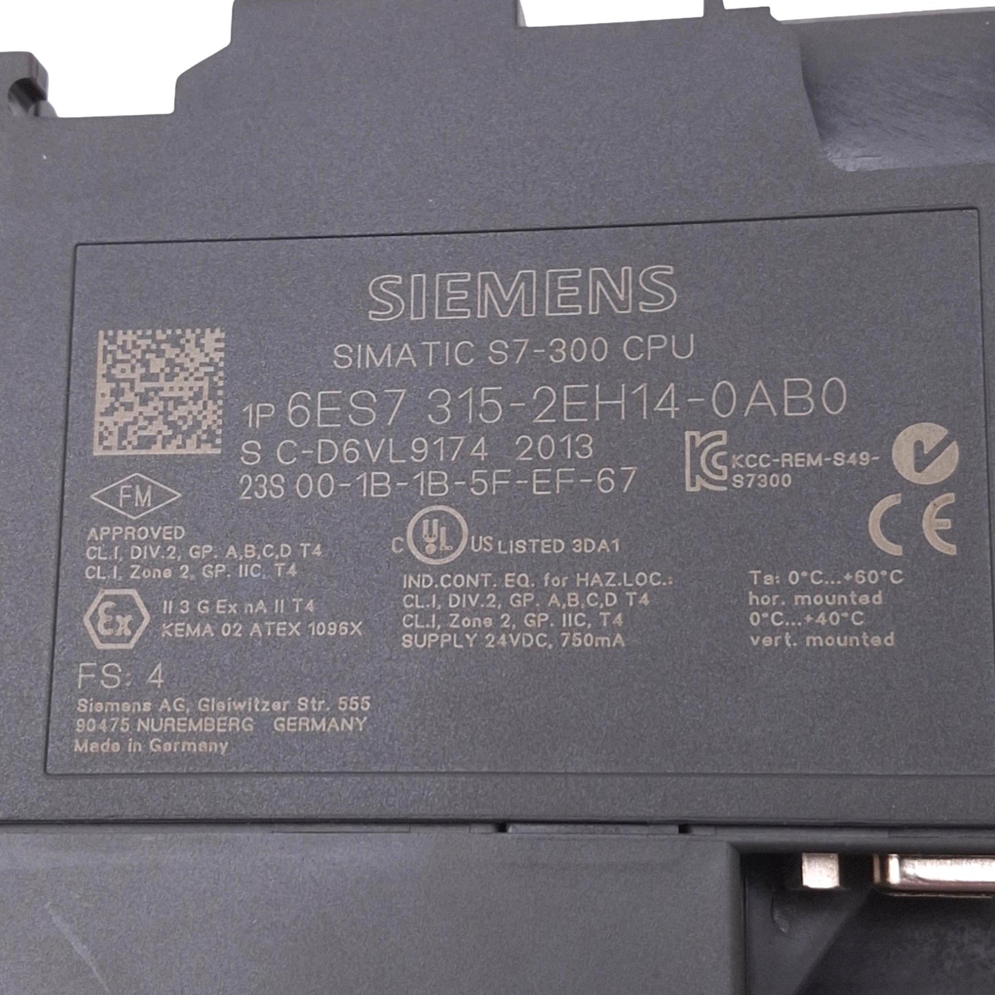 Used Siemens 6ES7315-2EH14-0AB0 SIMATIC S7-300 CPU, 384KB, PROFINET RS485, 24VDC