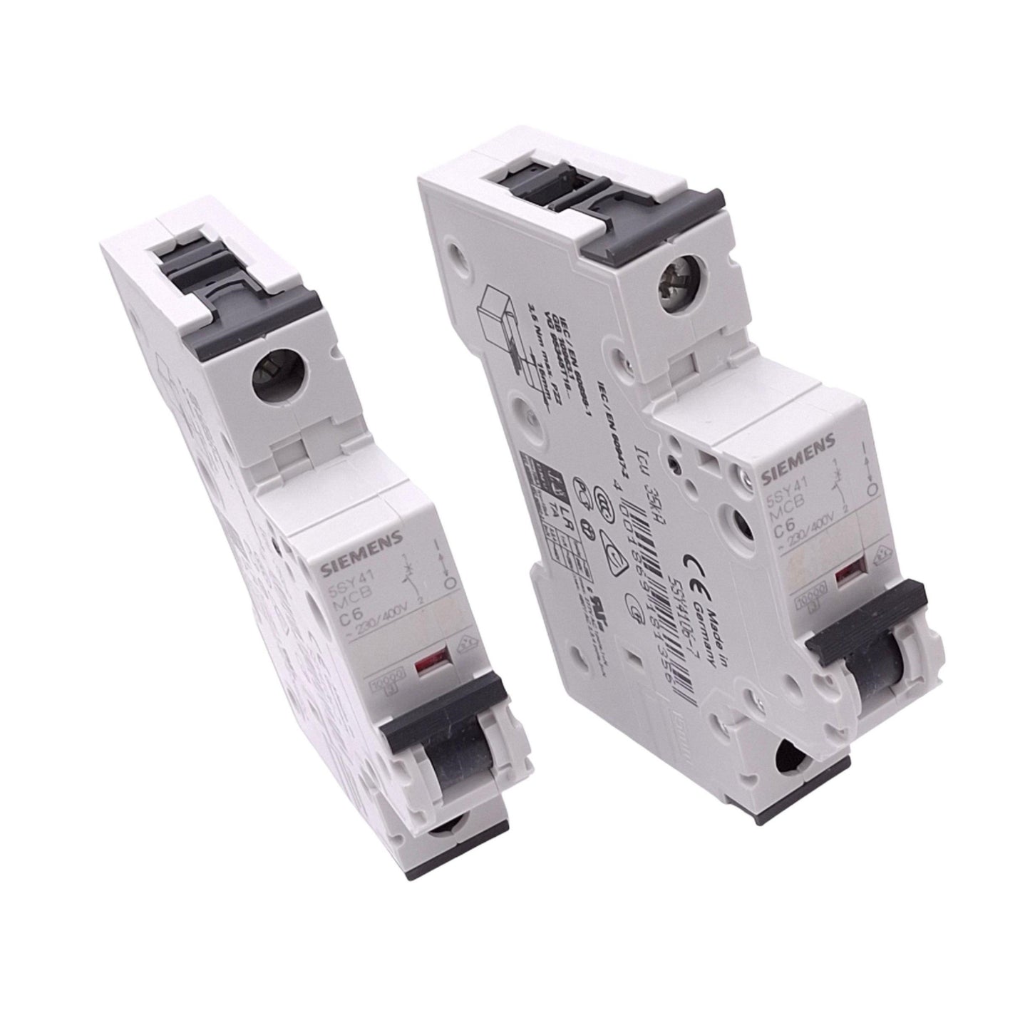 Used Lot of 2 Siemens 5SY4106-7 Circuit Breakers, 1-Pole 6A, 230/400VAC Max, DIN Rail