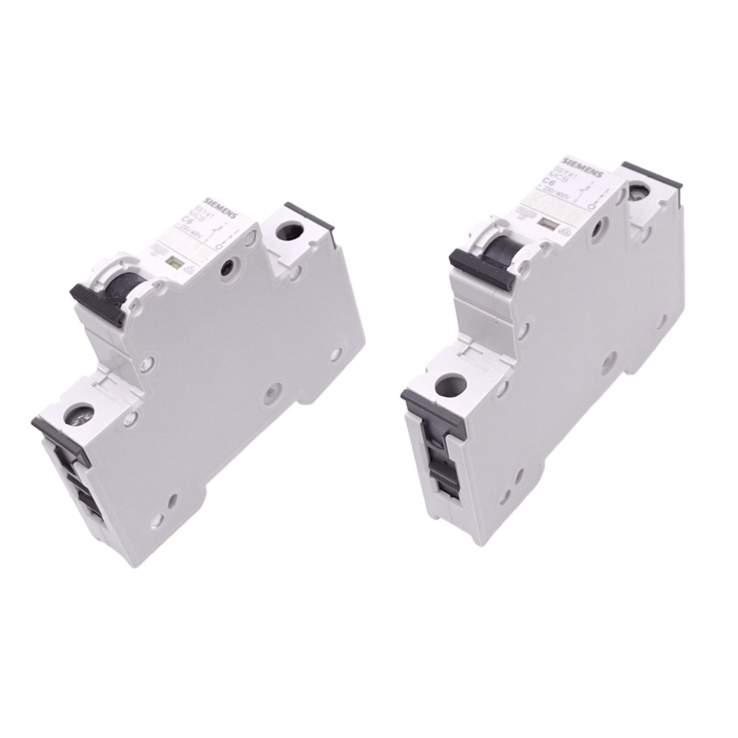 Used Lot of 2 Siemens 5SY4106-7 Circuit Breakers, 1-Pole 6A, 230/400VAC Max, DIN Rail