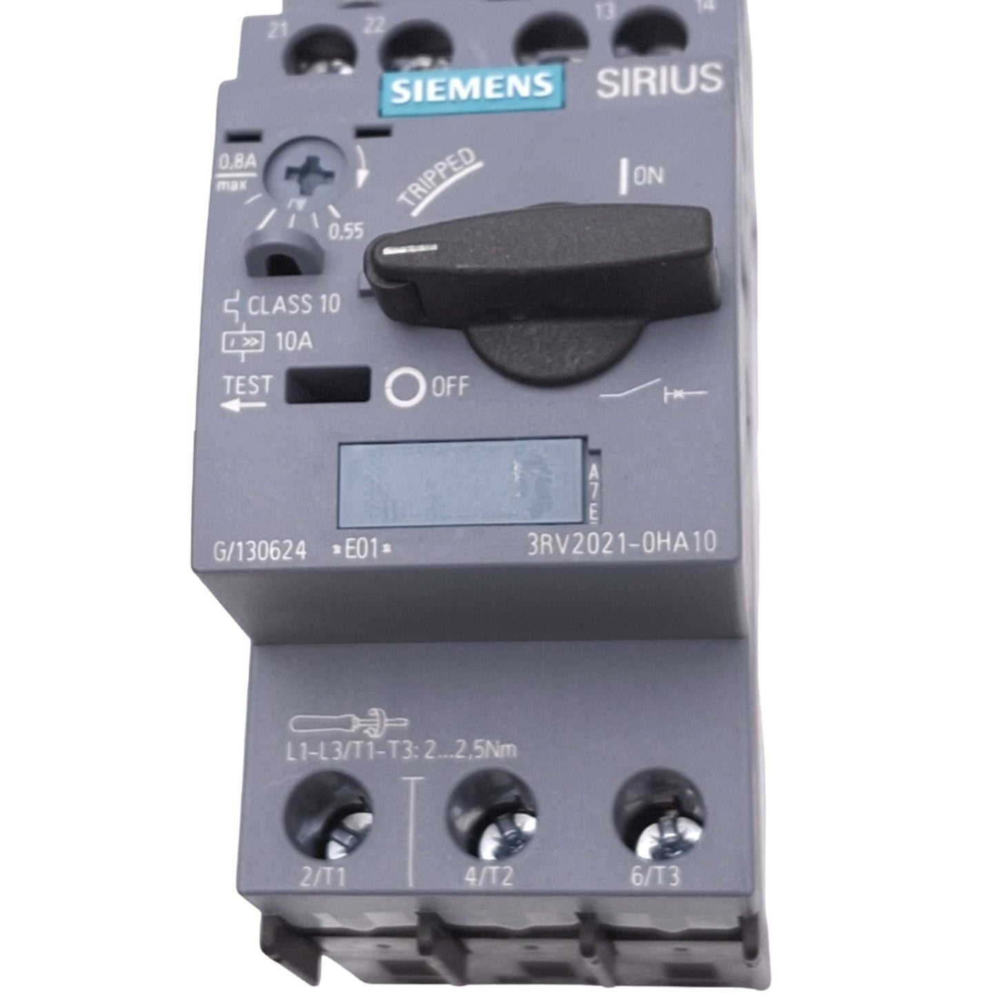 Used Siemens 3RV2021-0HA10 SIRIUS Motor Circuit Breaker, 3-Pole 0.55-0.8A, 690VAC Max