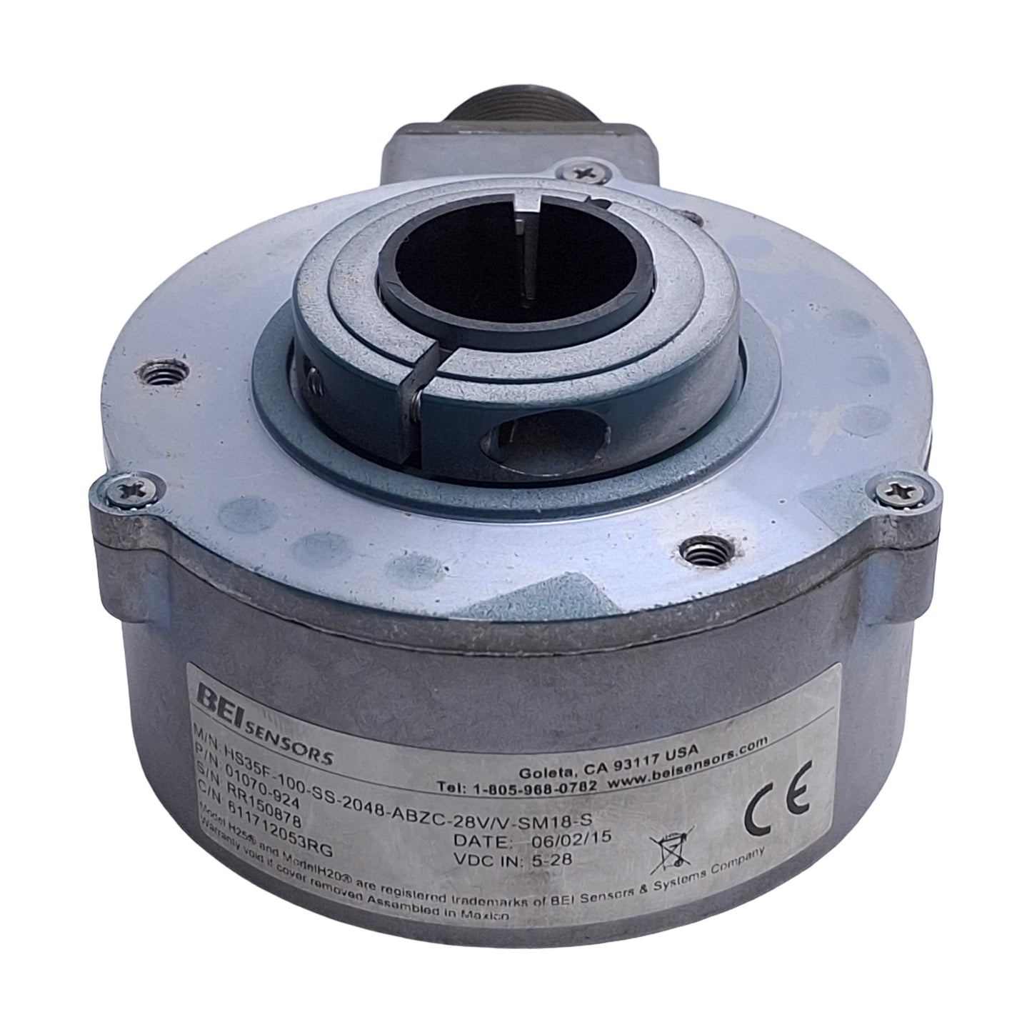 Used BEI Sensors MS35F-100-SS-2048-ABZC-28V/V-SM18-S Rotary Encoder 1in Bore, 5-28V/V