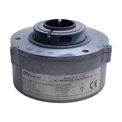 Used BEI Sensors MS35F-100-SS-2048-ABZC-28V/V-SM18-S Rotary Encoder 1in Bore, 5-28V/V