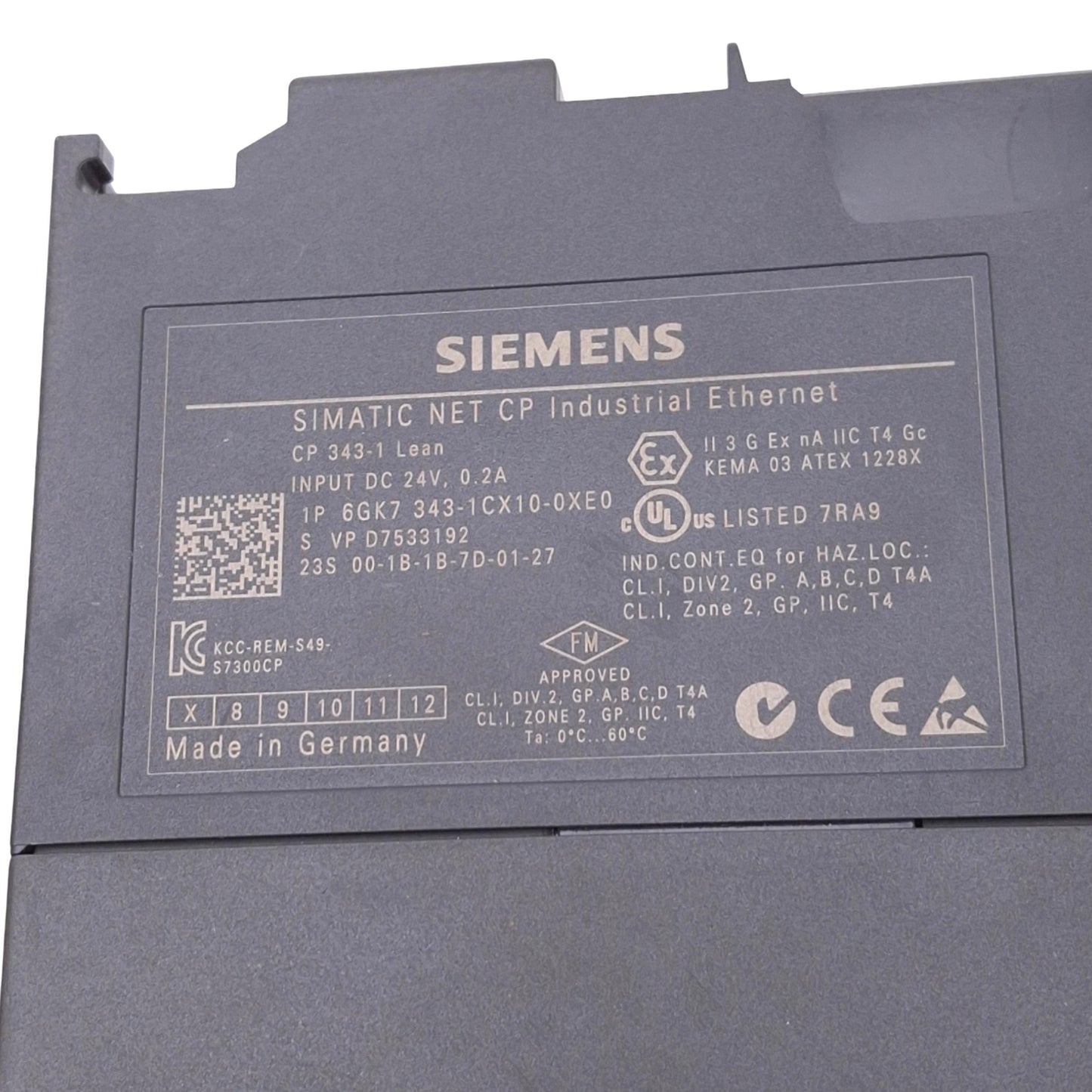 Used Siemens 3431CX10-0XE0 SIMATIC S7-300 CP 343-1 Lean Communication Module, 24VDC