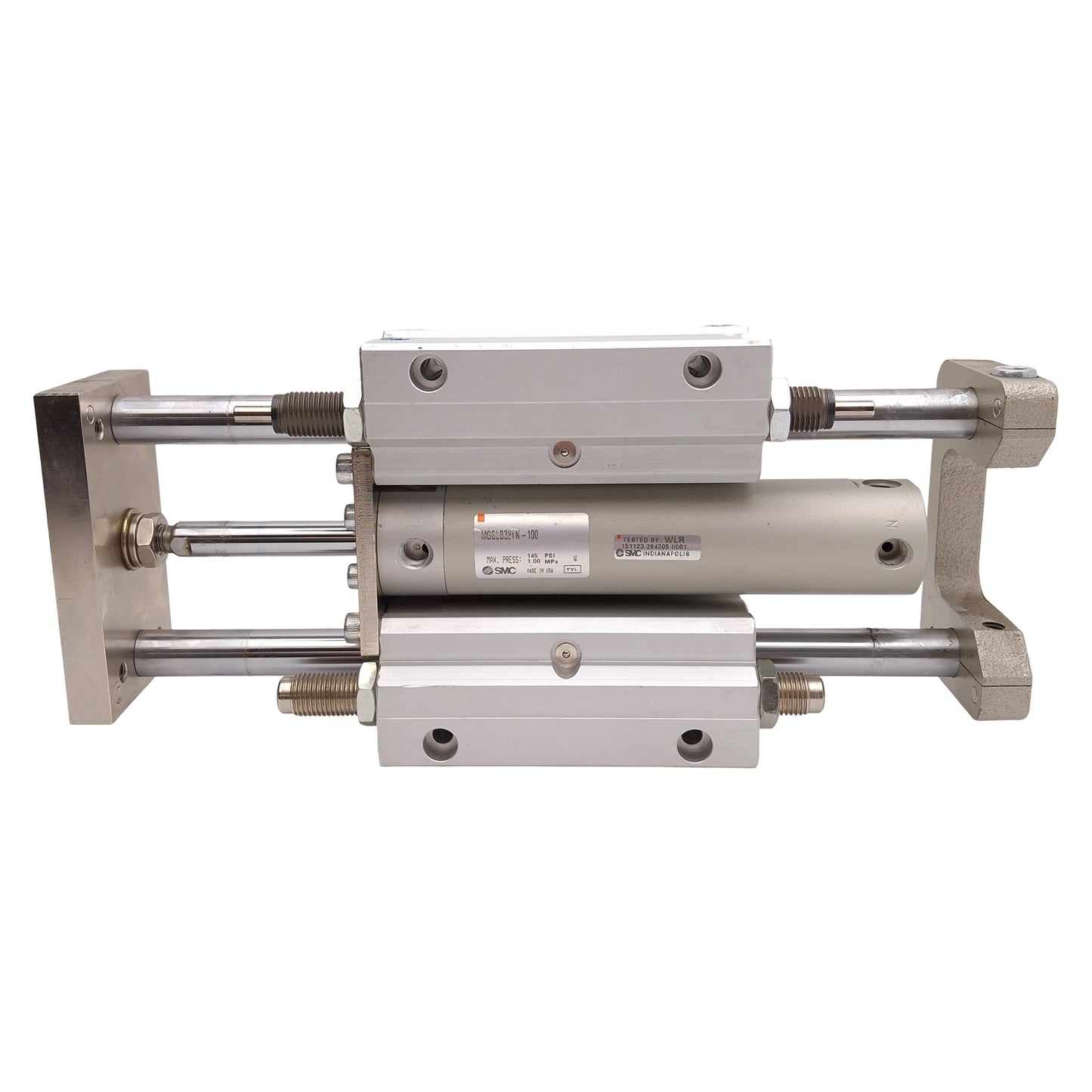 Used SMC MGGLB32TN-100 Guided Cylinder, ø32mm Bore, 100mm Stroke, 145psi, 1/8in NPT