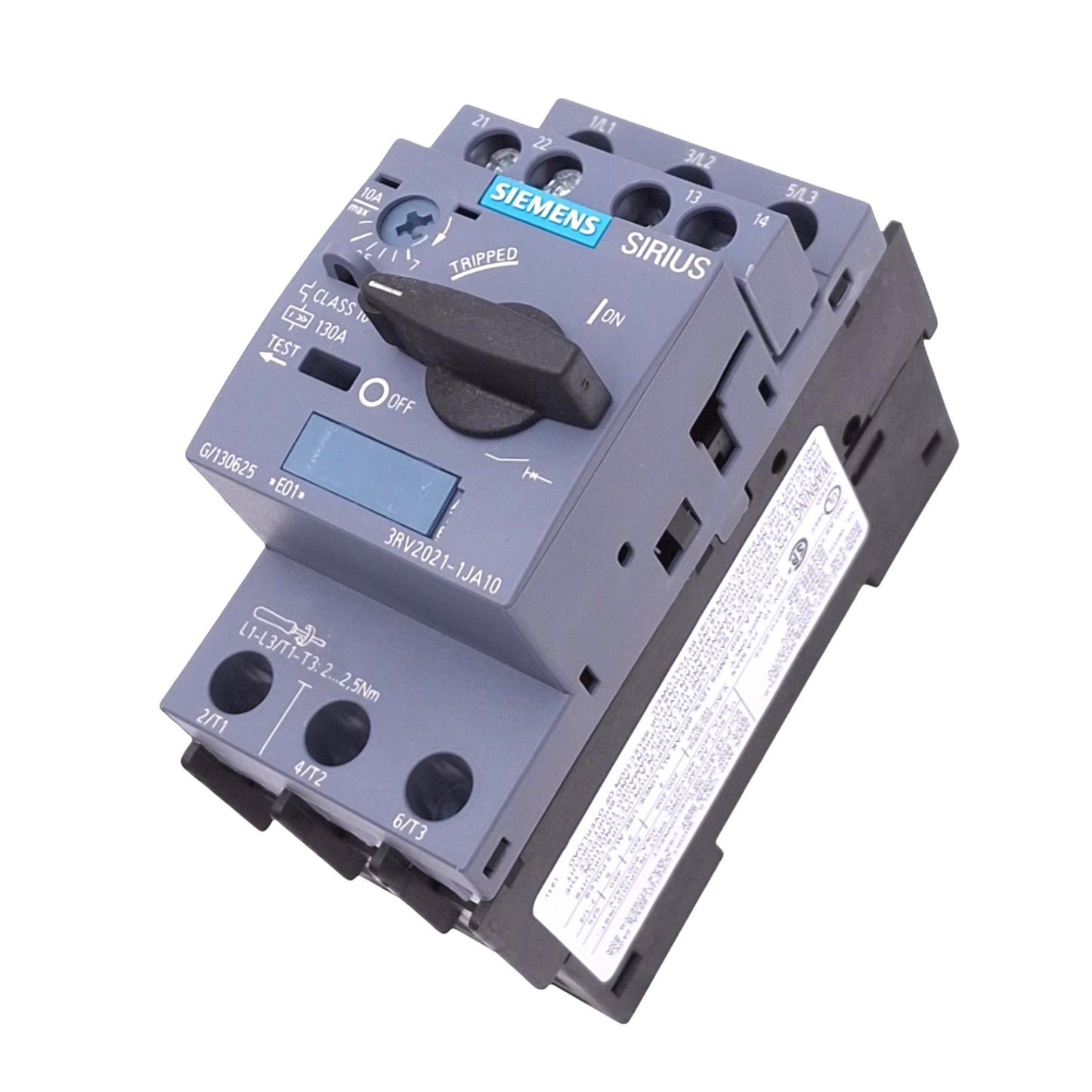 Used Siemens 3RV2021-1JA10 SIRIUS Motor Circuit Breaker, 3-Pole 7-10A, 690VAC Max