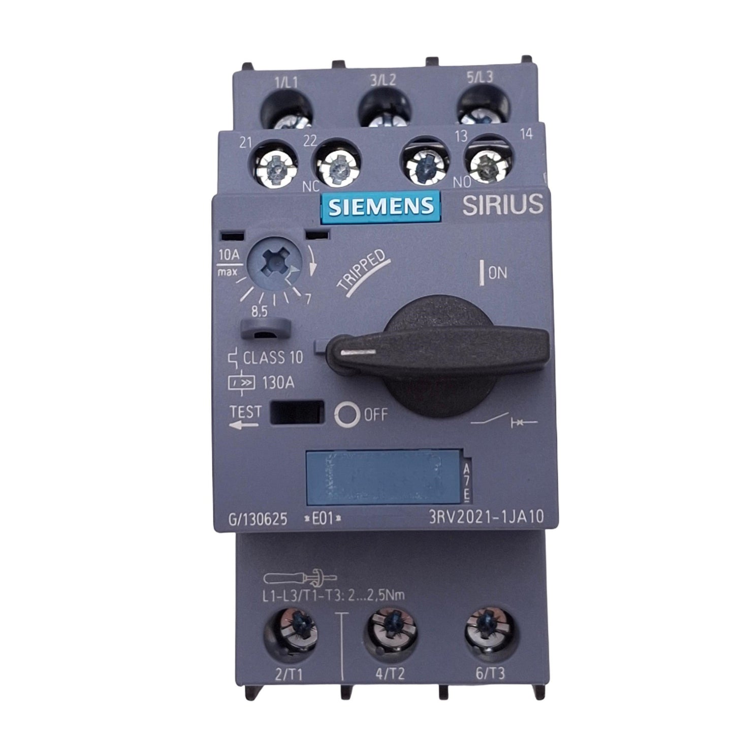 Used Siemens 3RV2021-1JA10 SIRIUS Motor Circuit Breaker, 3-Pole 7-10A, 690VAC Max