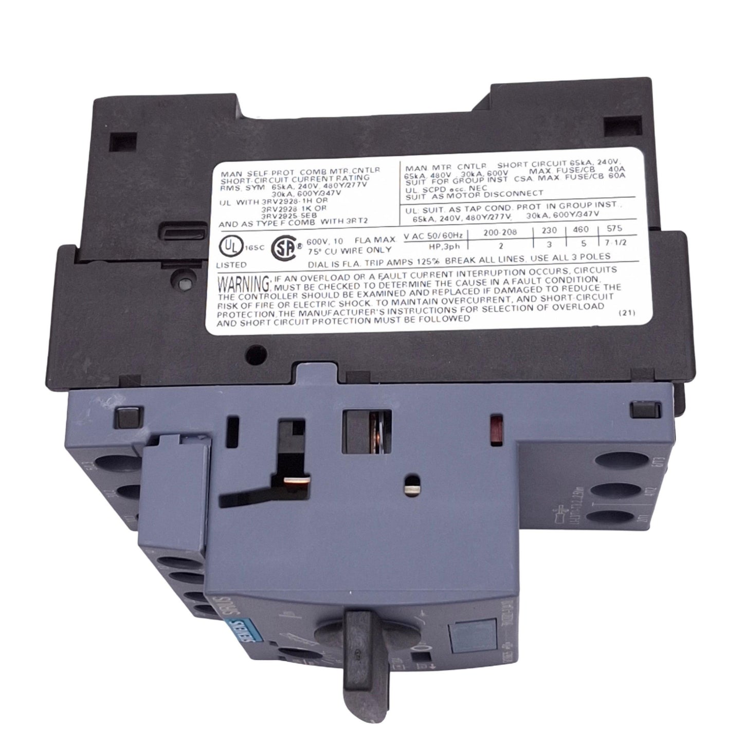 Used Siemens 3RV2021-1JA10 SIRIUS Motor Circuit Breaker, 3-Pole 7-10A, 690VAC Max