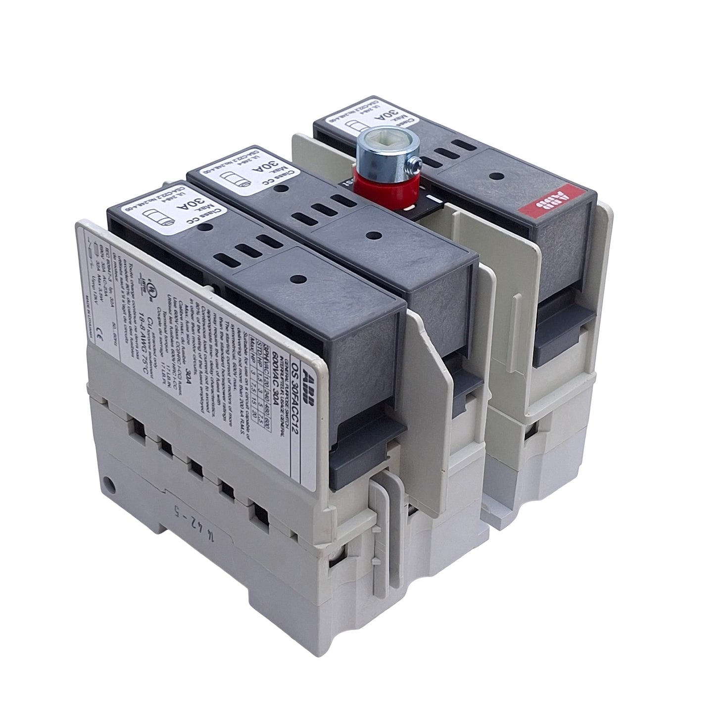 Used ABB OS30FACC12 Fusible Disconnect Switch, 3-Pole, 600VAC 30A, Class CC Fuses