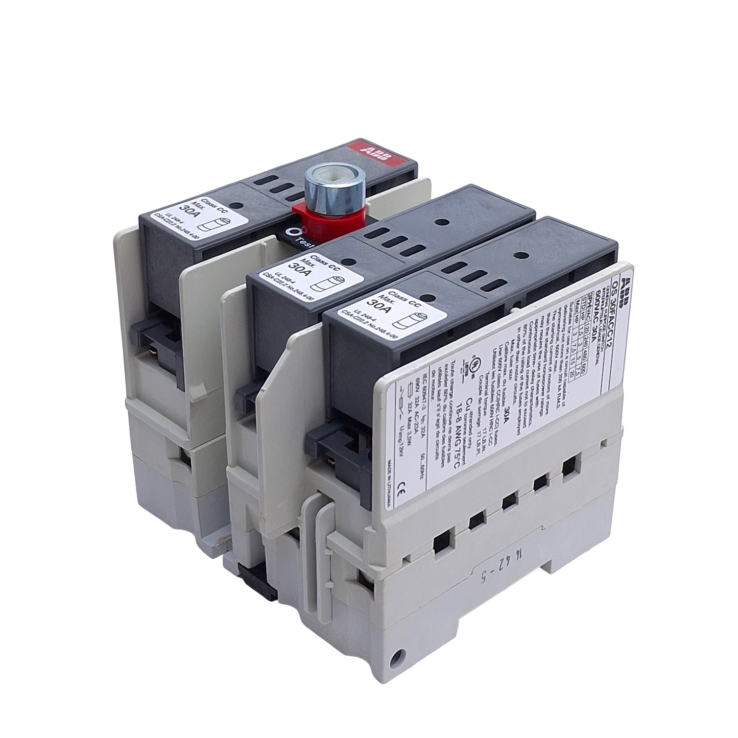 Used ABB OS30FACC12 Fusible Disconnect Switch, 3-Pole, 600VAC 30A, Class CC Fuses