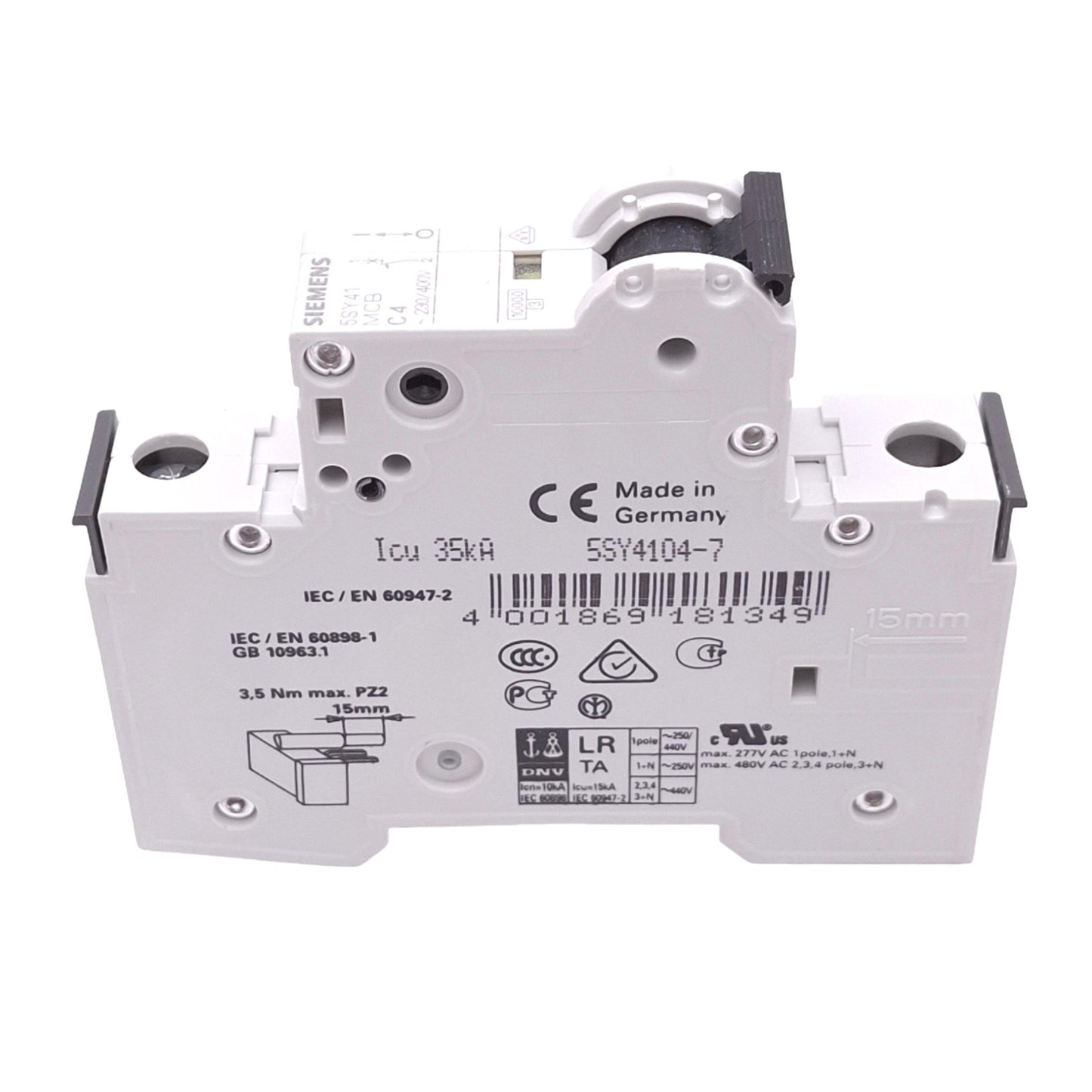Used Siemens 5SY4104-7 Circuit Breaker, 1-Pole 4A, 230/400VAC Max, DIN Rail
