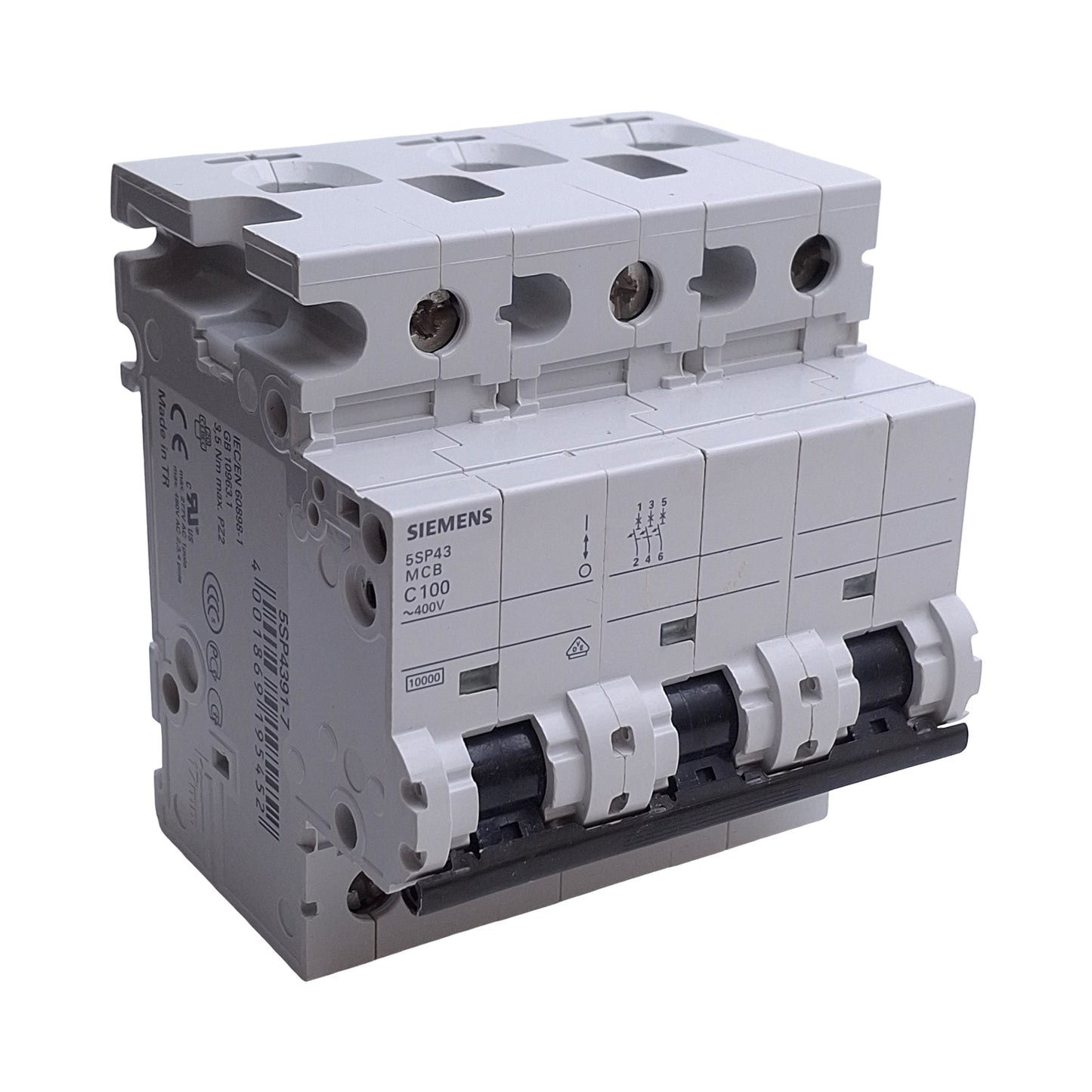 Used Siemens 5SP4391-7 Mini Circuit Breaker, 3-Pole, 100A, 400VAC, DIN Rail Mount