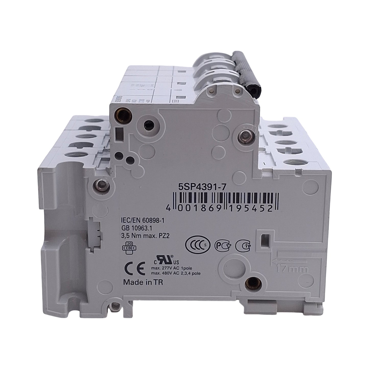 Used Siemens 5SP4391-7 Mini Circuit Breaker, 3-Pole, 100A, 400VAC, DIN Rail Mount