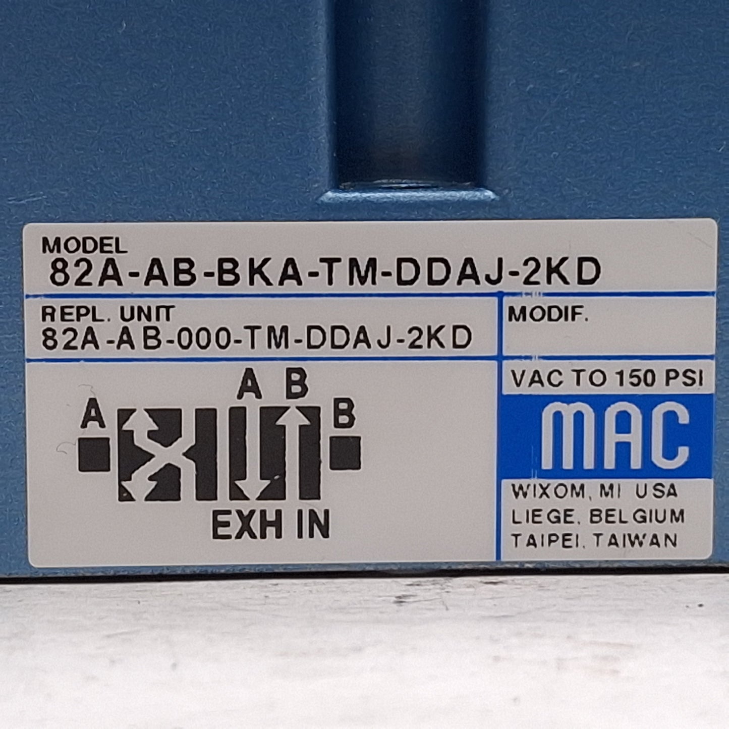 Used Mac 82A-AB-000-TM-DAJ-2KD Solenoid Valve, 4/2-Way, 25-150psi, 24VDC Coil
