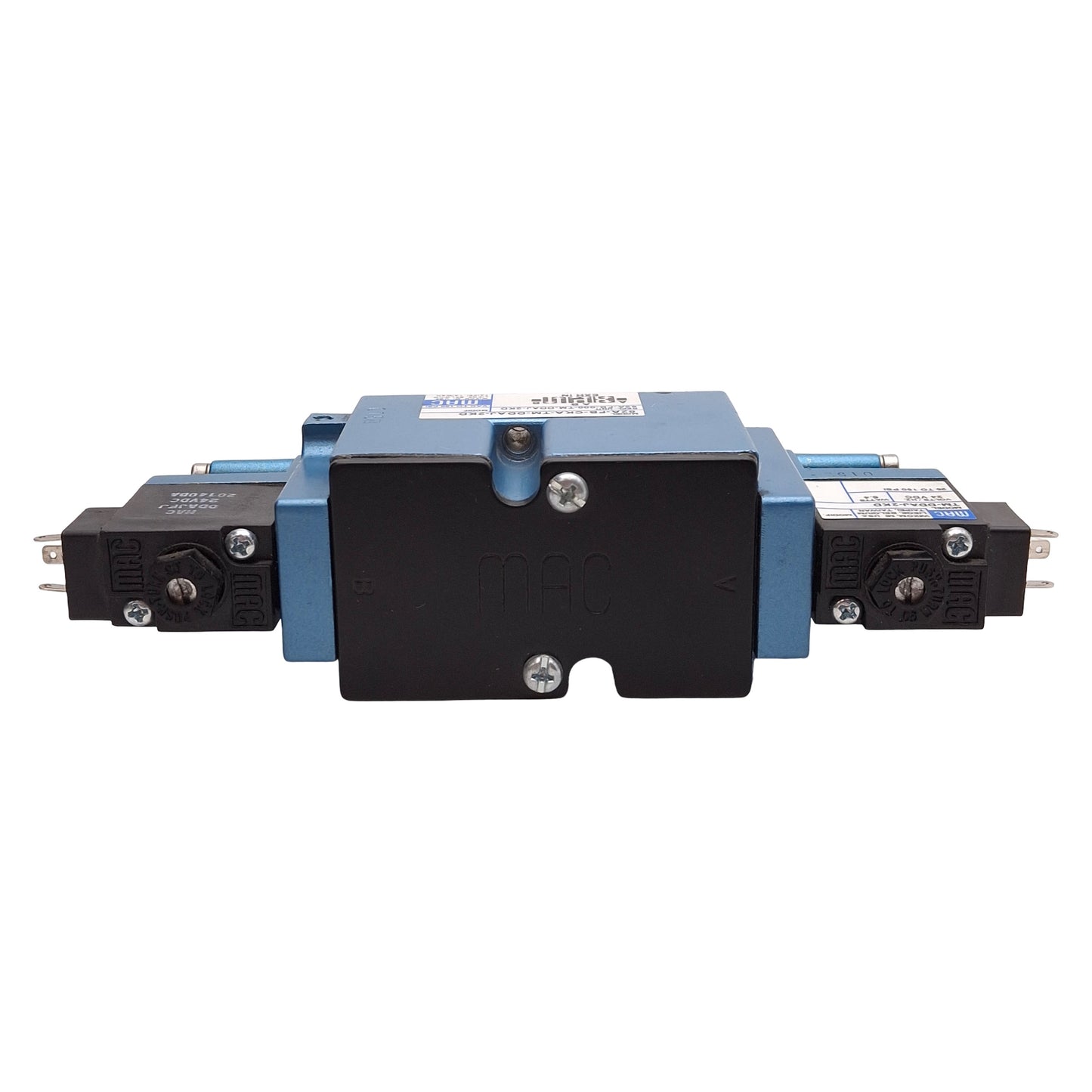 Used Mac 82A-FB-000-TM-DAJ-2KD Dual Solenoid Valve, 4/3-Way, 25-150psi, 24VDC Coils