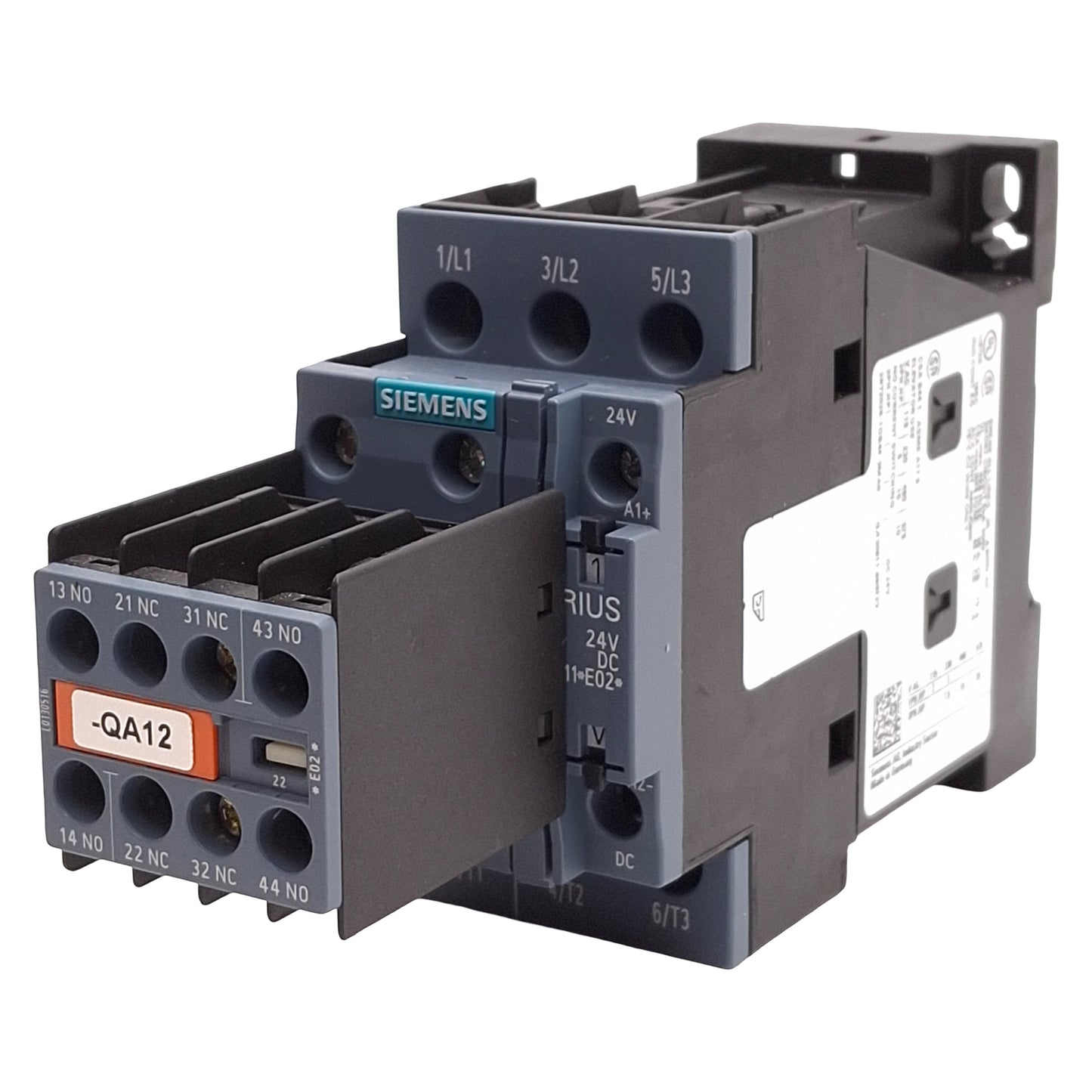 Used Siemens 3RT2026-1DB44-3MA0 Contactor, 3P, 2NO+2NC, 20HP @ 3Ø 575VAC, 24VDC Coil