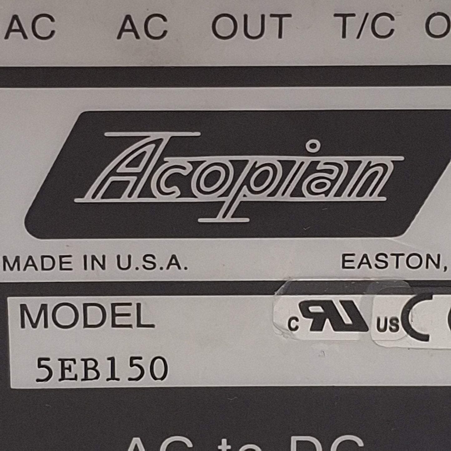 Used Acopian 5EB150 AC to DC Power Module, 105-125VAC In, 1.5A 5VDC Out, DIN Rail