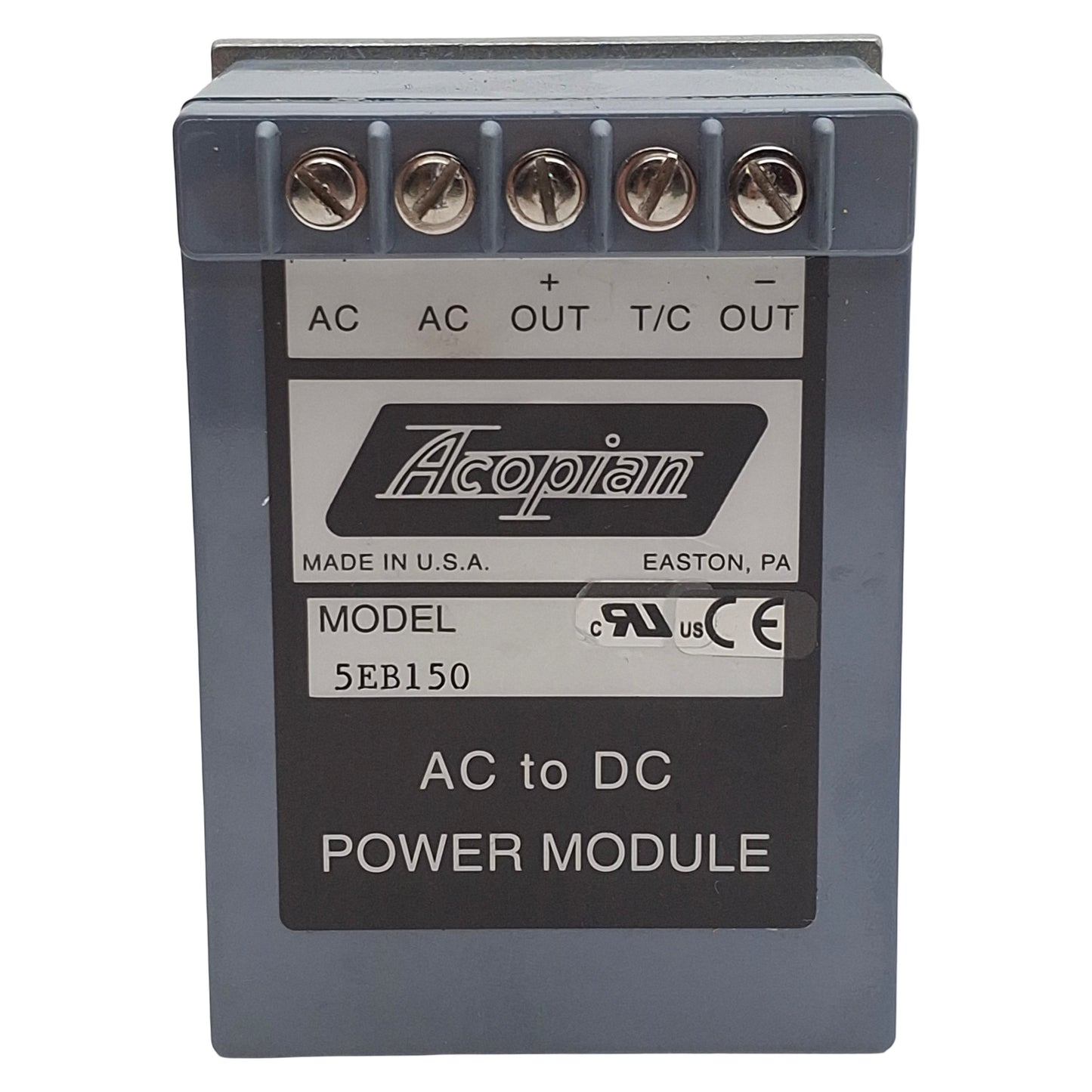 Used Acopian 5EB150 AC to DC Power Module, 105-125VAC In, 1.5A 5VDC Out, DIN Rail