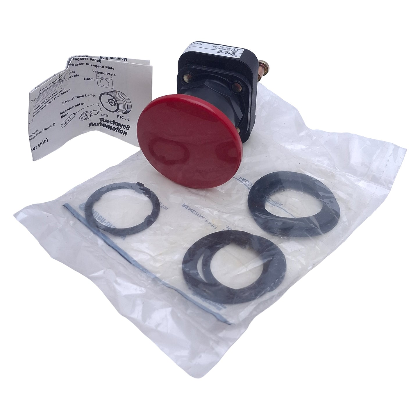New – Open box Allen Bradley 800H-DR Jumbo Red Mushroom Momentary Pushbutton Switch 600V 10A
