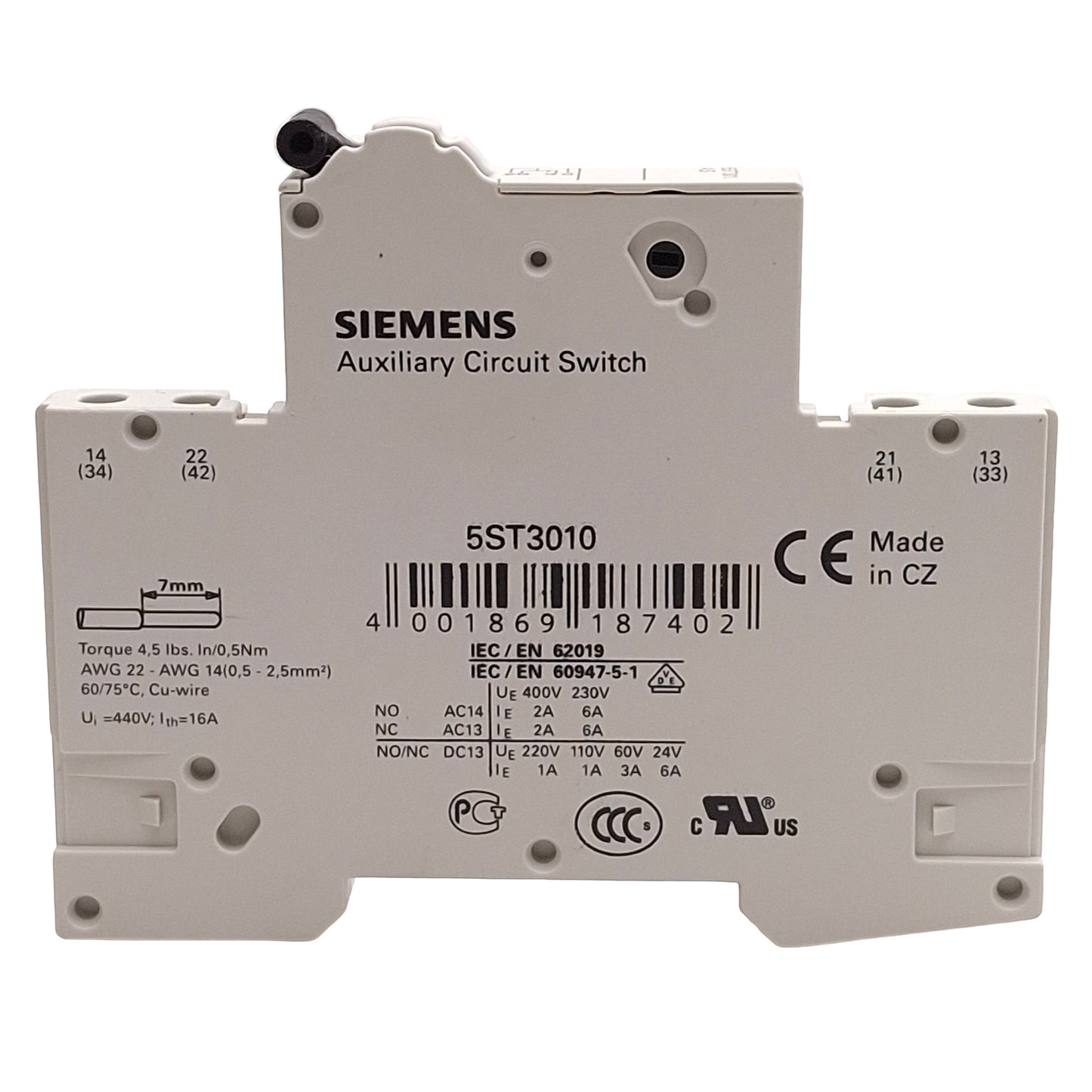 Used Lot of 5 Siemens 5ST3010 Auxiliary Circuit Switch, 1NO+1NC, 6A 230VAC/24VDC