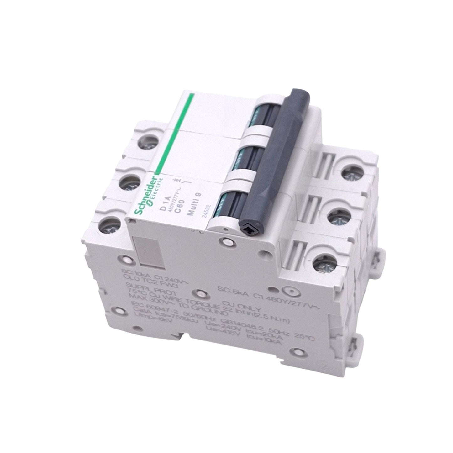 New – Open box Schneider Electric 24532 Multi9 Circuit Breaker, 3-Pole 1A, 480Y/277VAC Max