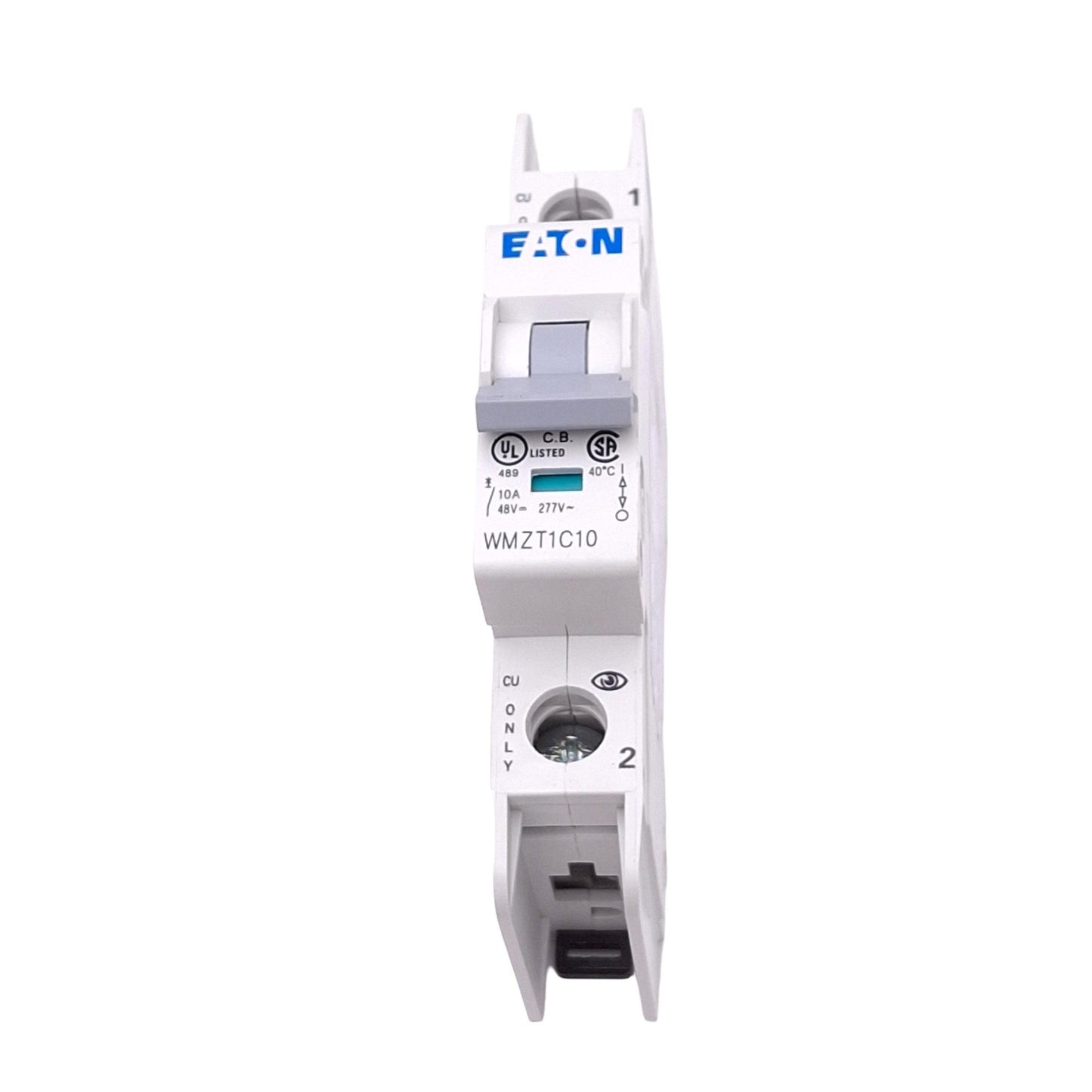 Used Eaton WMZT1C10 Circuit Breaker, 1-Pole, 10A, 48VDC 277VAC Max, DIN Rail