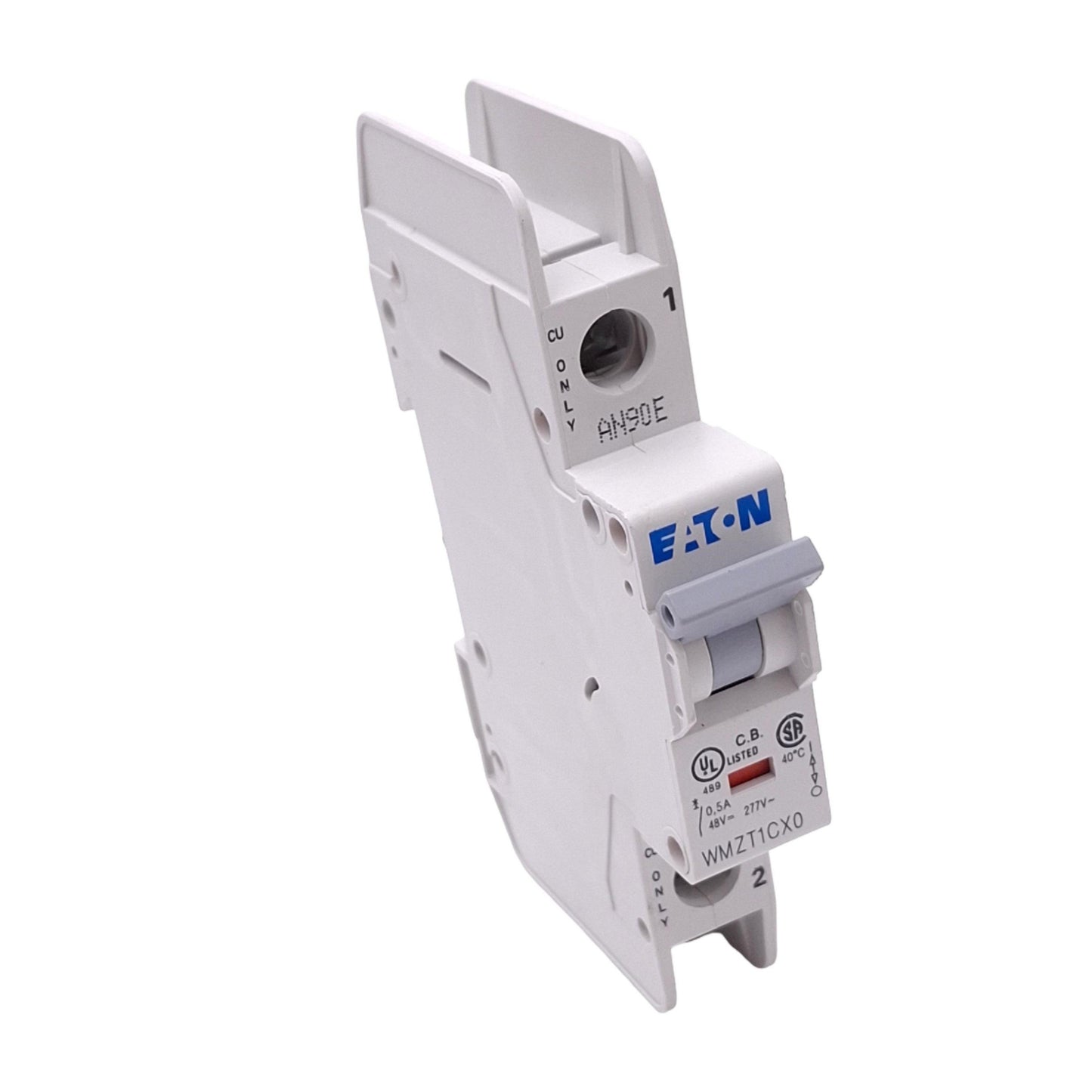 Used Eaton WMZT1CX0 Circuit Breaker, 1-Pole 0.5A, 48VDC 277VAC Max, DIN Rail