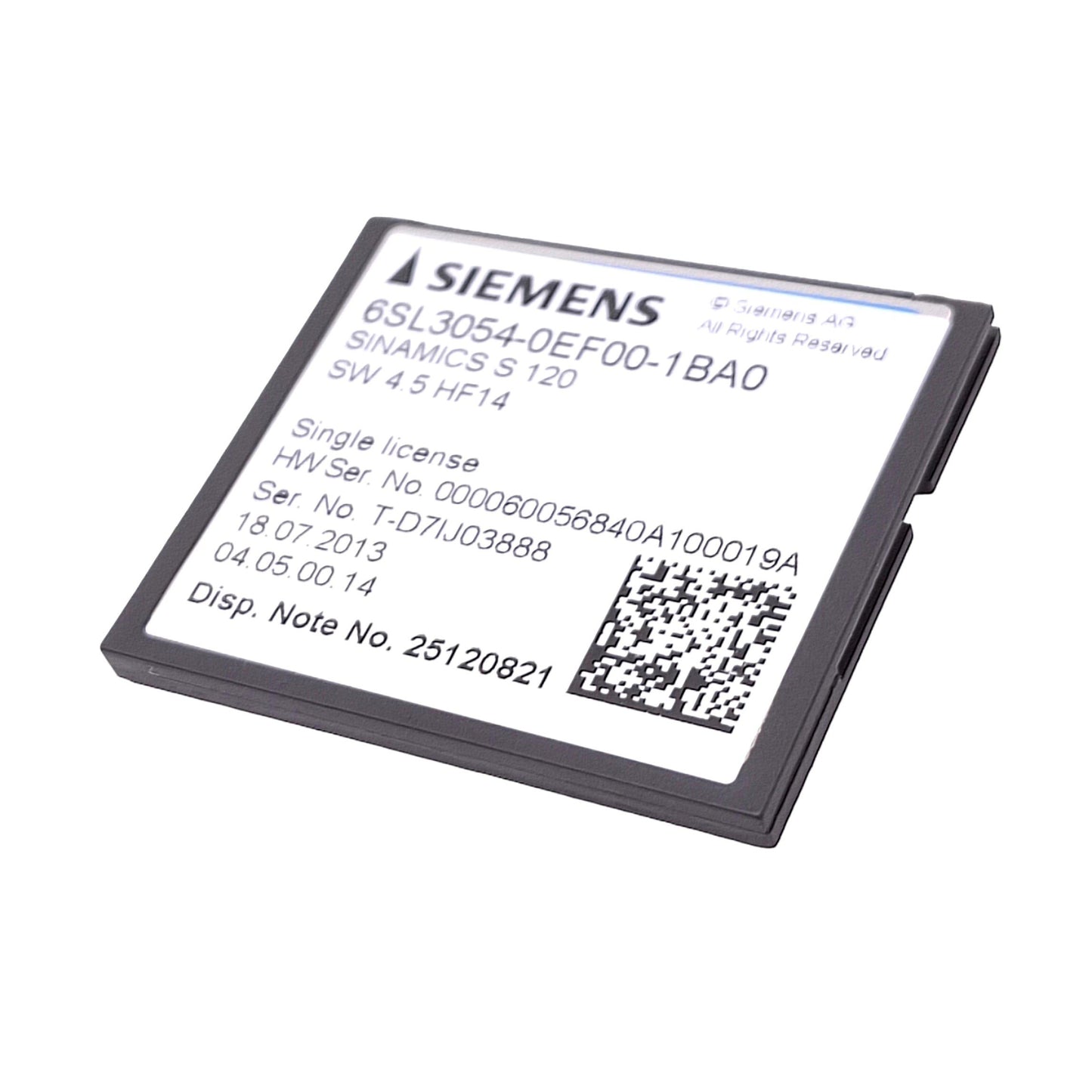 Used Siemens 6SL3054-0EF00-1BA0 CompactFlash Memory Card for SINAMICS S120 Drive