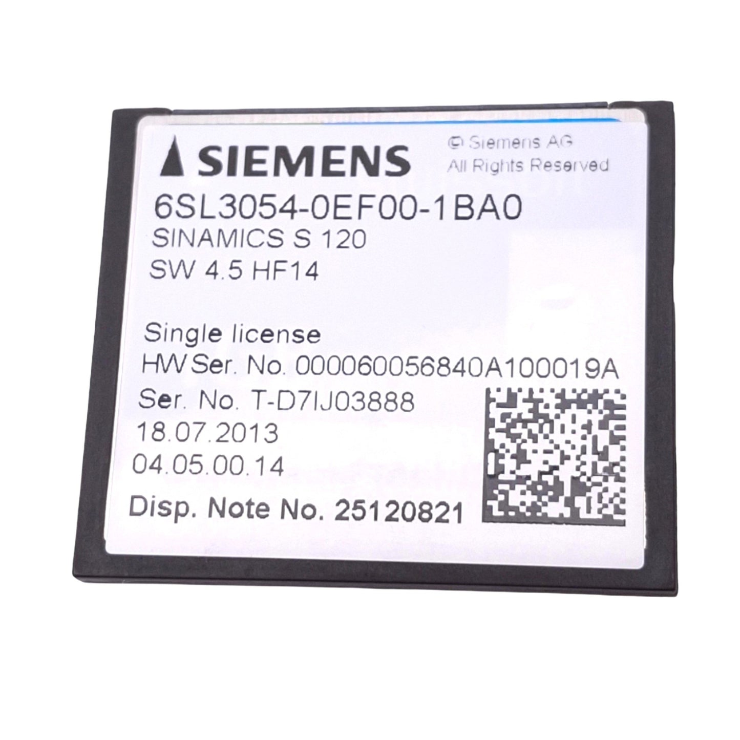 Used Siemens 6SL3054-0EF00-1BA0 CompactFlash Memory Card for SINAMICS S120 Drive