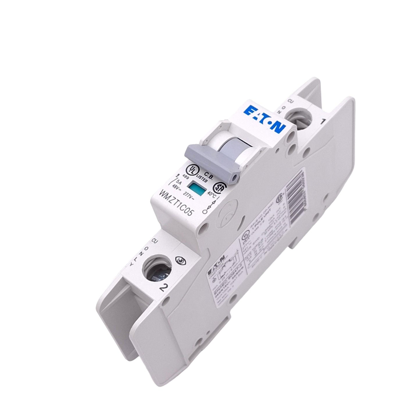 Used Eaton WMZT1C05 Circuit Breaker, 1-Pole 5A, 48VDC 277VAC Max, DIN Rail