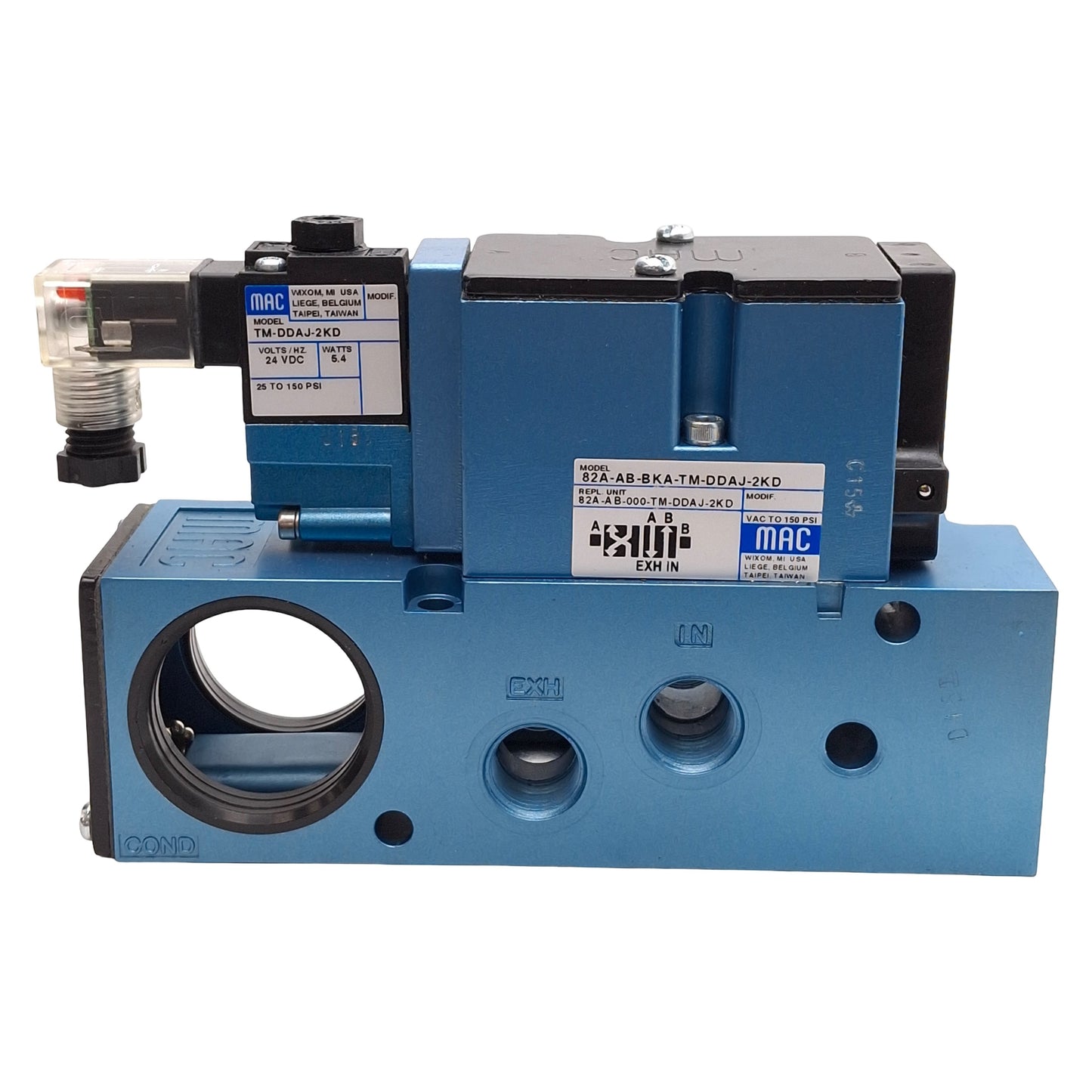 Used Mac 82A-AB-BKA-TM-DDAJ-2KD Solenoid Valve, 25-150psi, 1/4in NPTF, 24VDC Coil