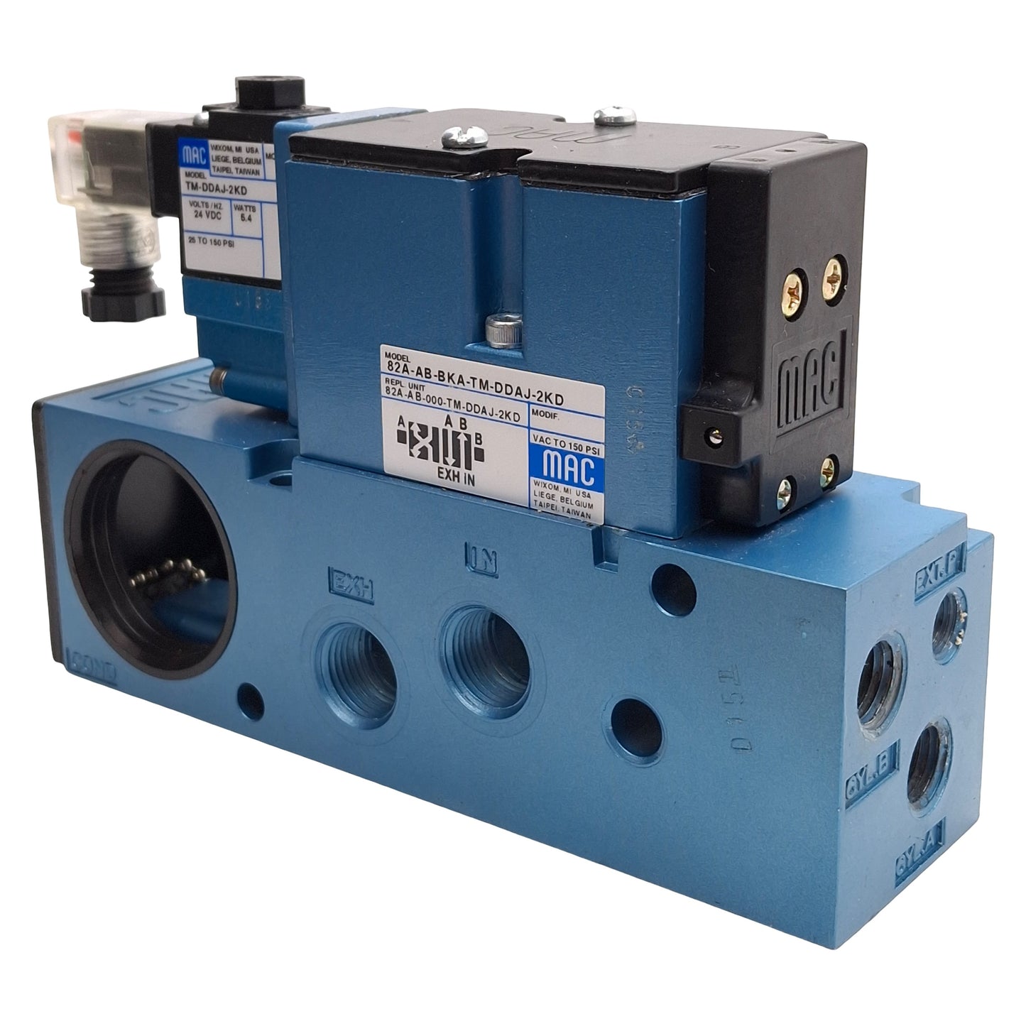 Used Mac 82A-AB-BKA-TM-DDAJ-2KD Solenoid Valve, 25-150psi, 1/4in NPTF, 24VDC Coil