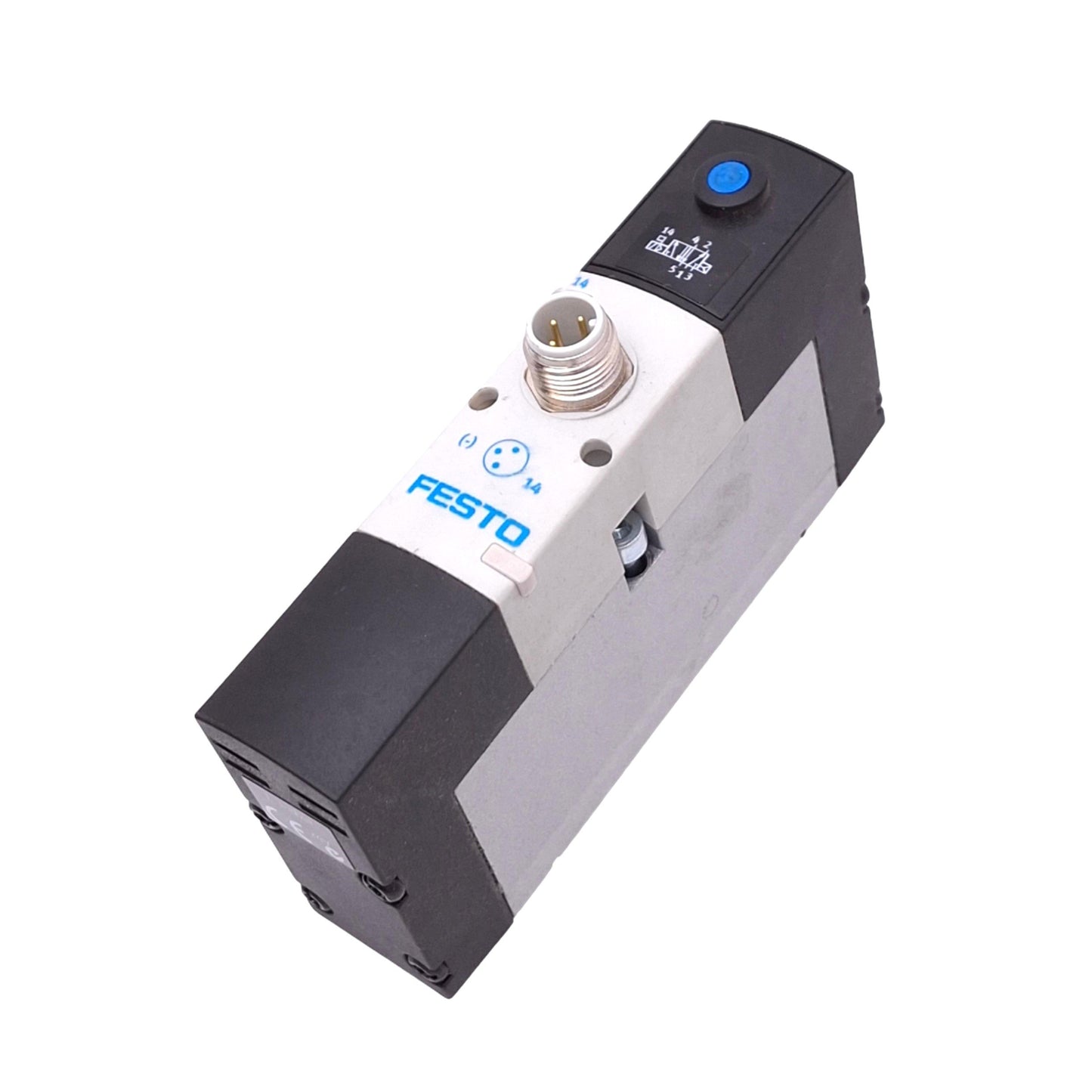 Used Festo VSVA-B-M52-AH-A1-1R5L Solenoid Valve, 5/2-Way, 8bar Max, M12, 24VDC Coil