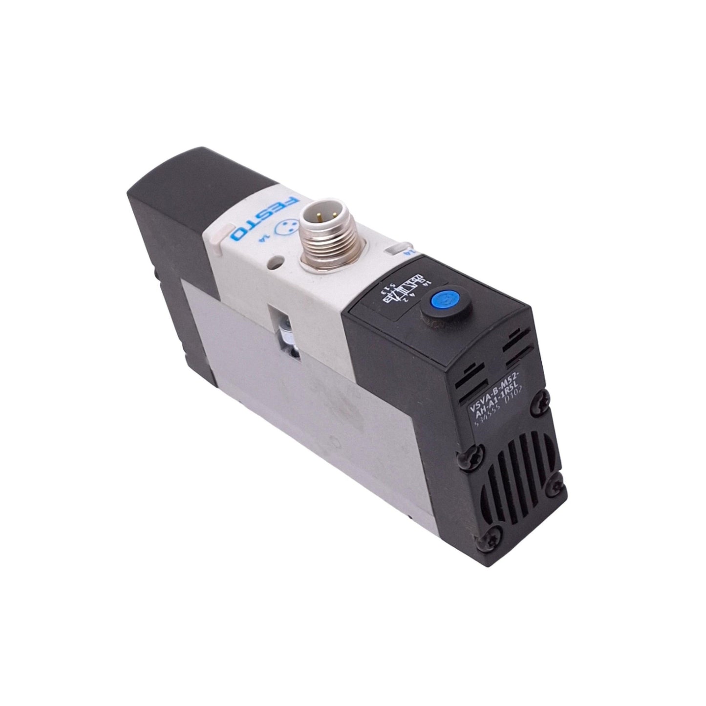 Used Festo VSVA-B-M52-AH-A1-1R5L Solenoid Valve, 5/2-Way, 8bar Max, M12, 24VDC Coil