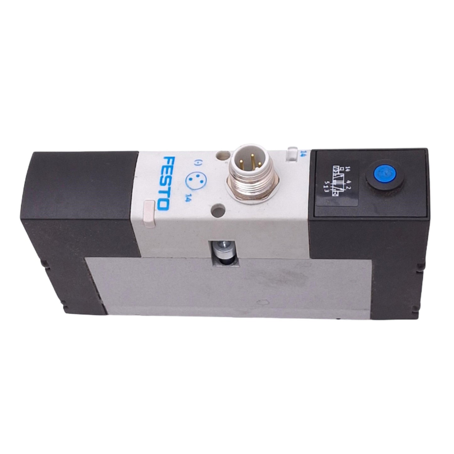 Used Festo VSVA-B-M52-AH-A1-1R5L Solenoid Valve, 5/2-Way, 8bar Max, M12, 24VDC Coil