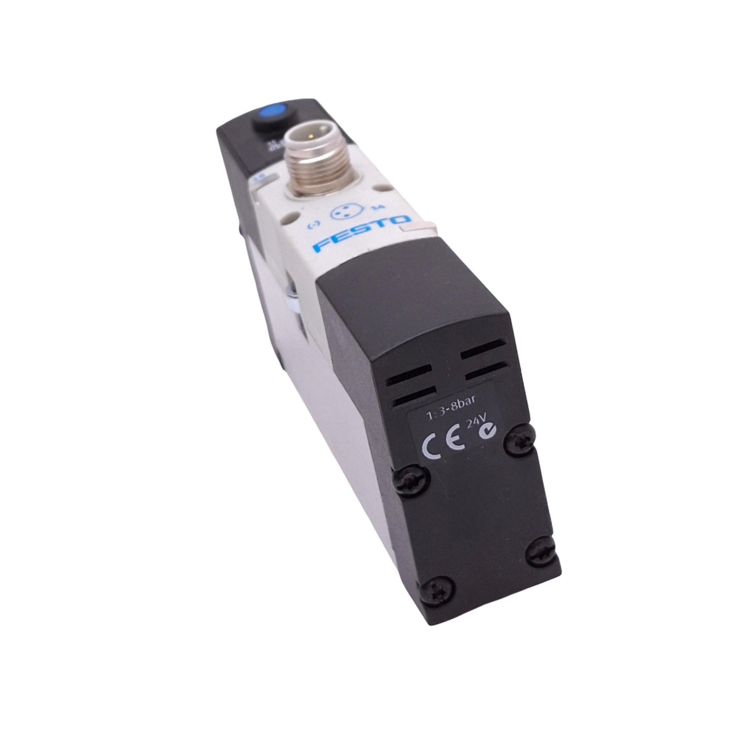 Used Festo VSVA-B-M52-AH-A1-1R5L Solenoid Valve, 5/2-Way, 8bar Max, M12, 24VDC Coil