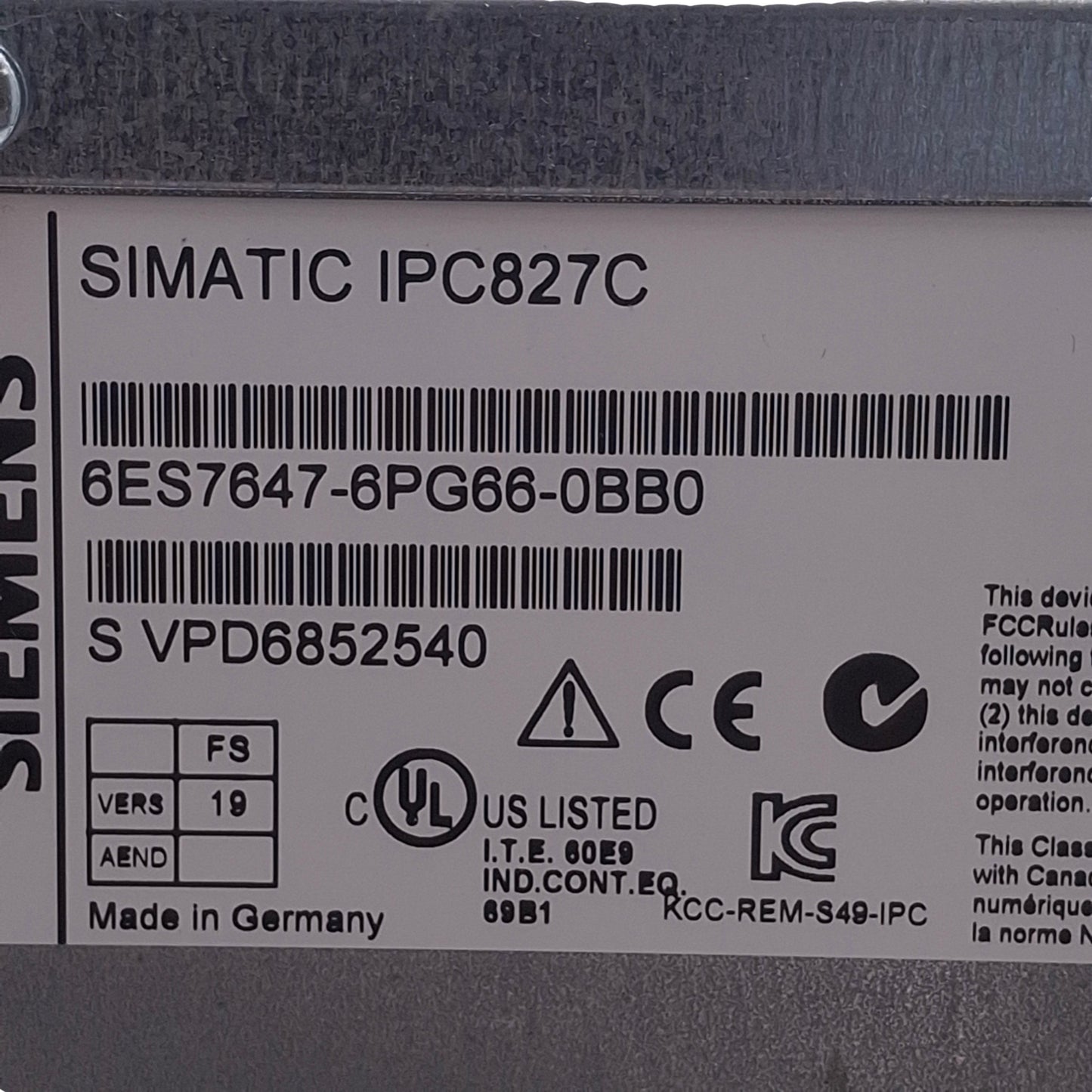Used Siemens Simatic IPC827C Industrial PC i7 2.53GHz, (2x) 2GB DDR3 SDRAM, 24VDC