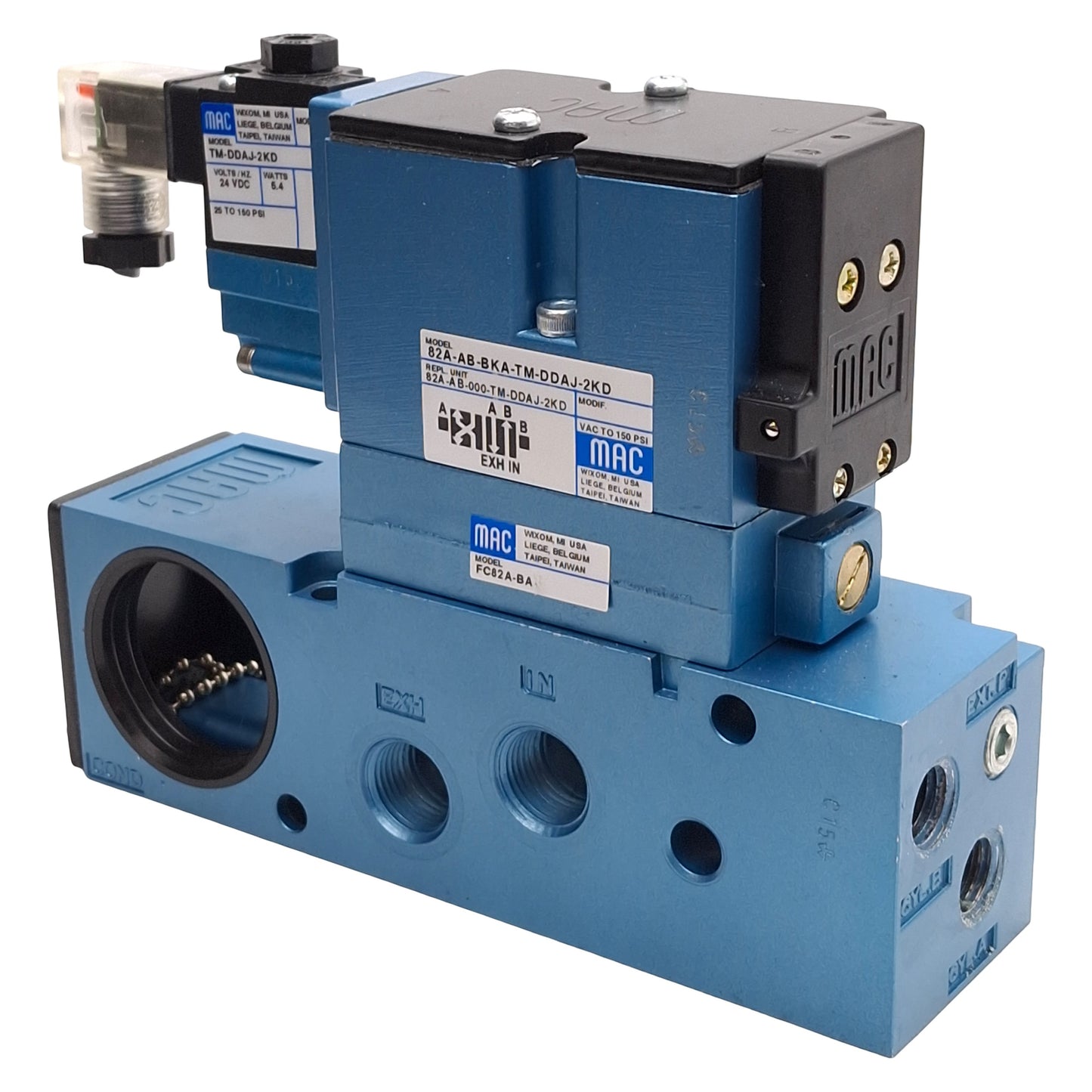 Used Mac 82A-AB-BKA-TM-DDAJ-2KD Solenoid Valve w/ Flow Control 1/4in NPTF, 24VDC Coil