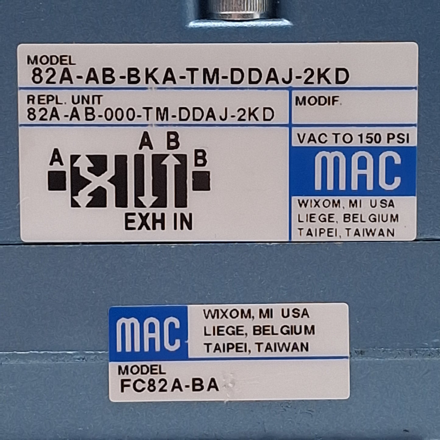 Used Mac 82A-AB-BKA-TM-DDAJ-2KD Solenoid Valve w/ Flow Control 1/4in NPTF, 24VDC Coil
